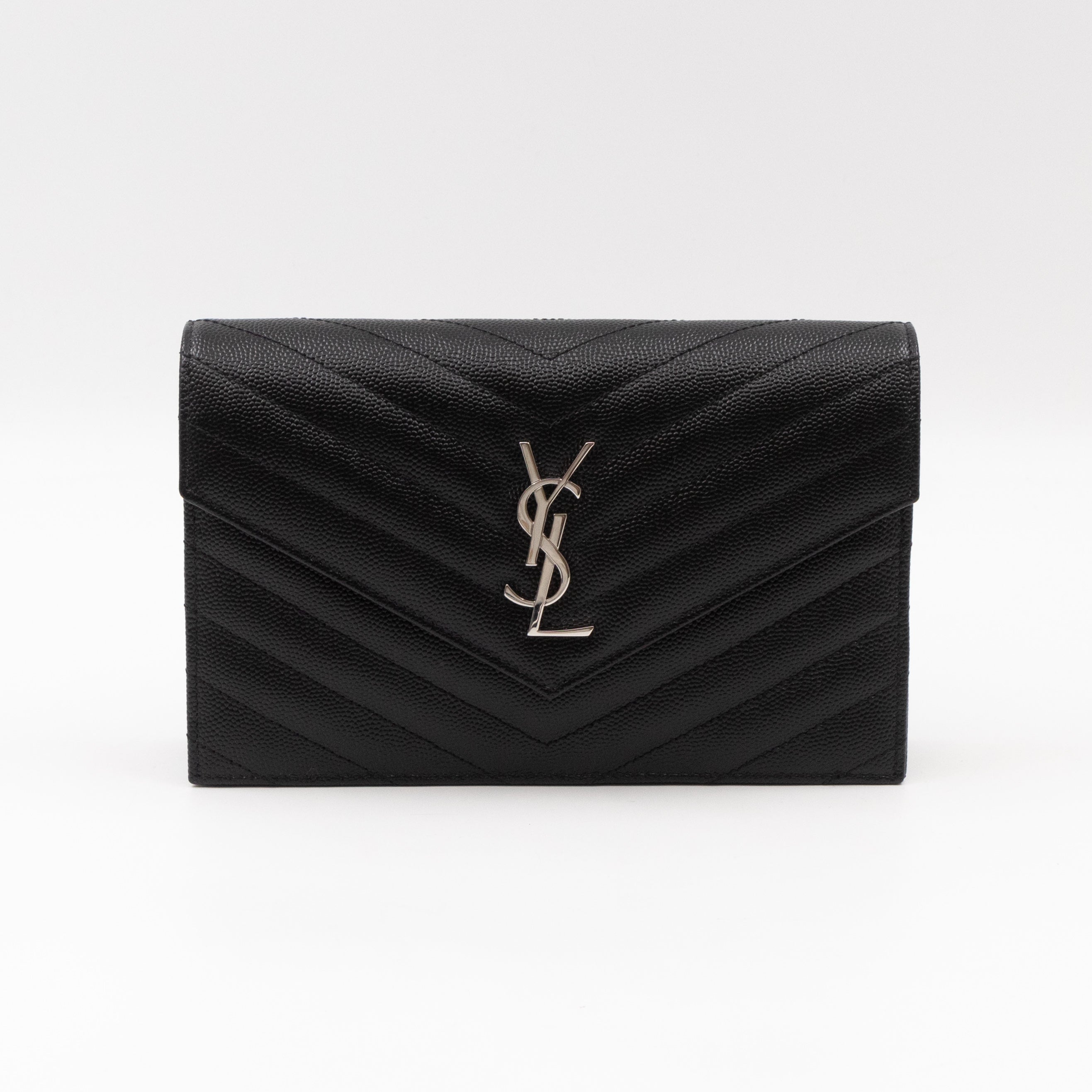 Cassandre Envelope Chain Wallet Black Grained Leather