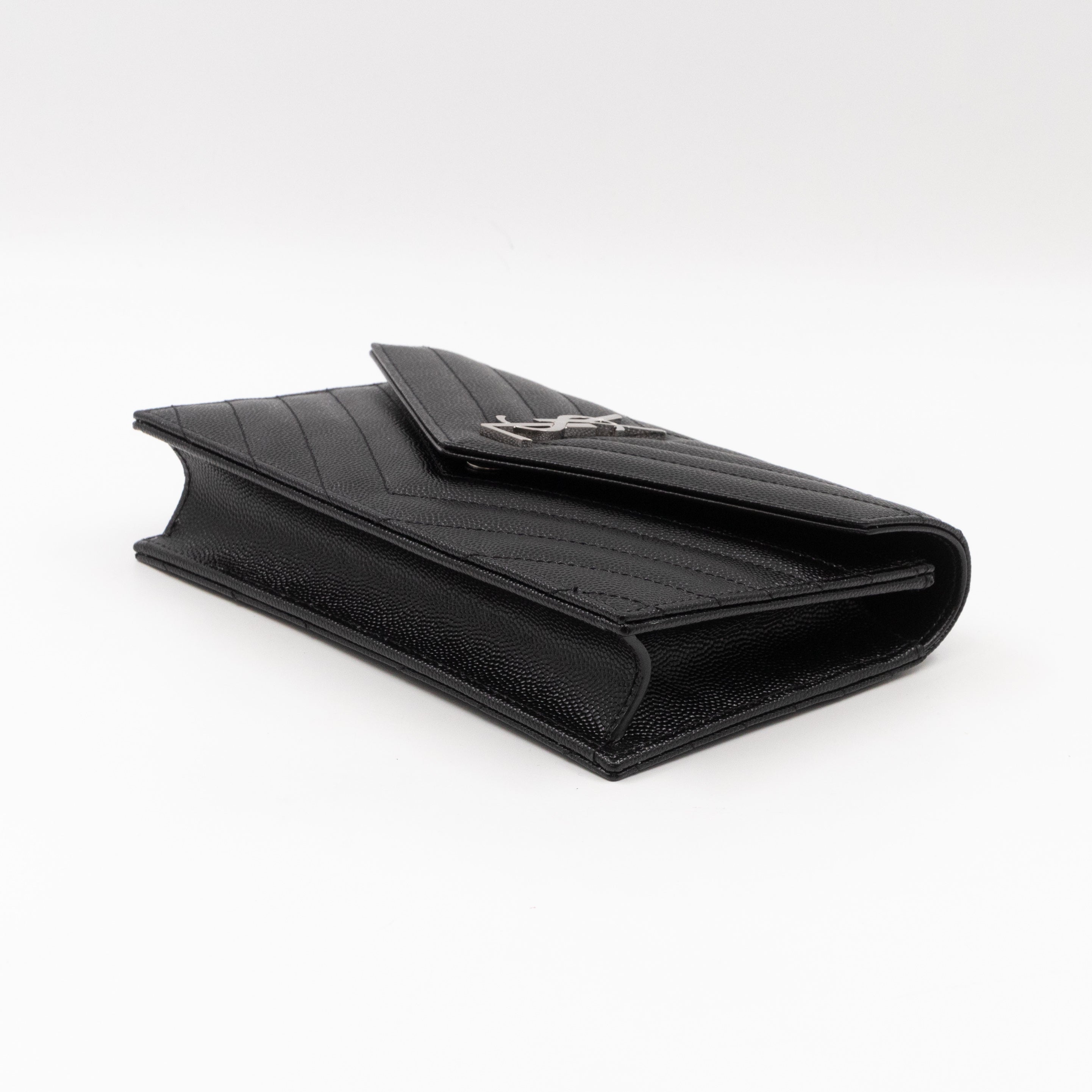 Cassandre Envelope Chain Wallet Black Grained Leather