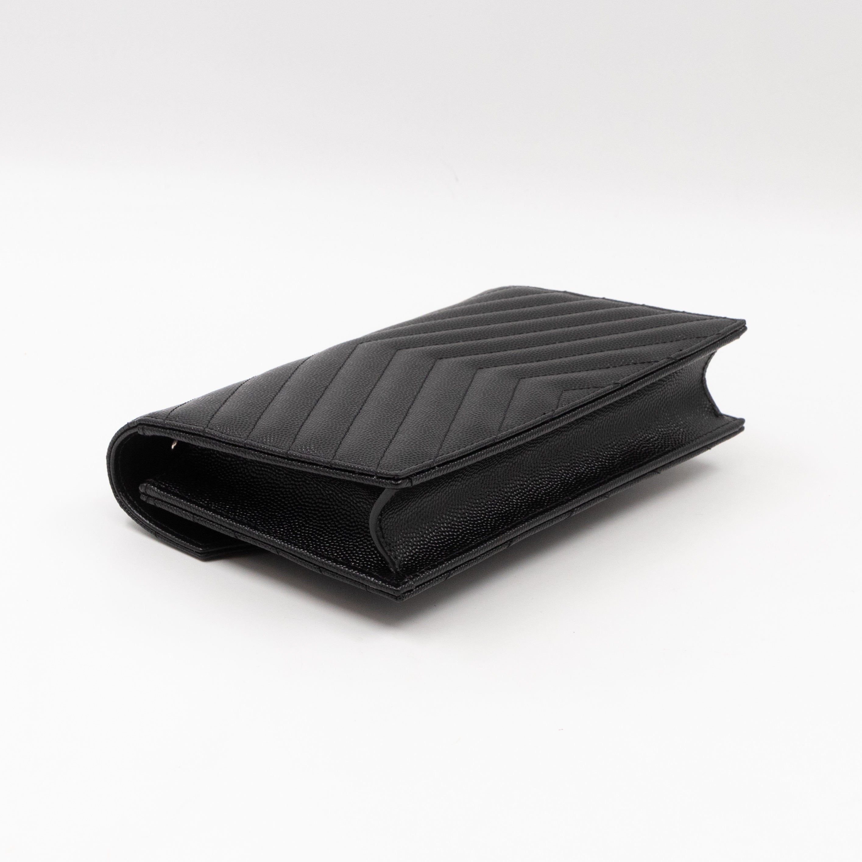 Cassandre Envelope Chain Wallet Black Grained Leather