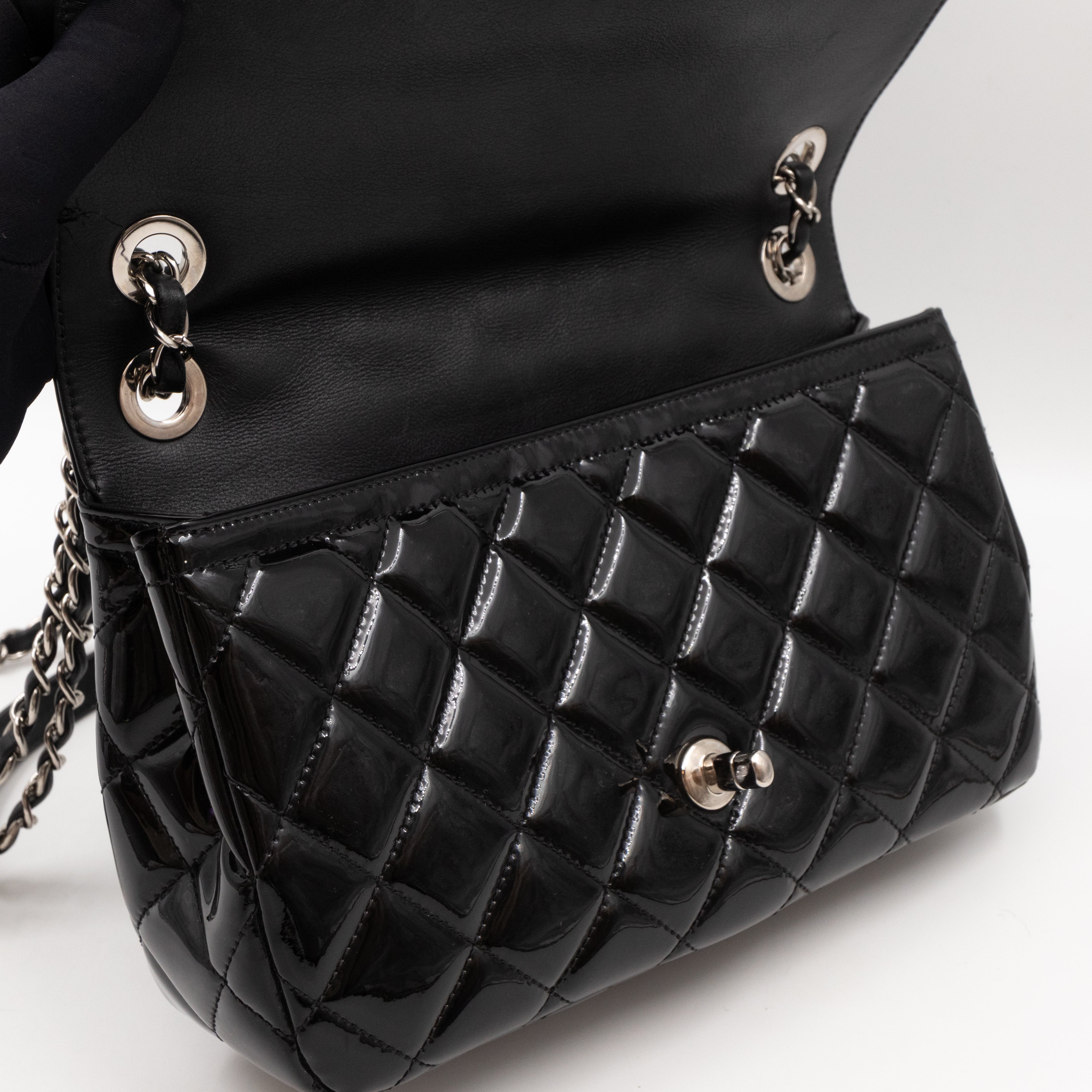 Coco Shine Single Flap Bag Black Patent Leather