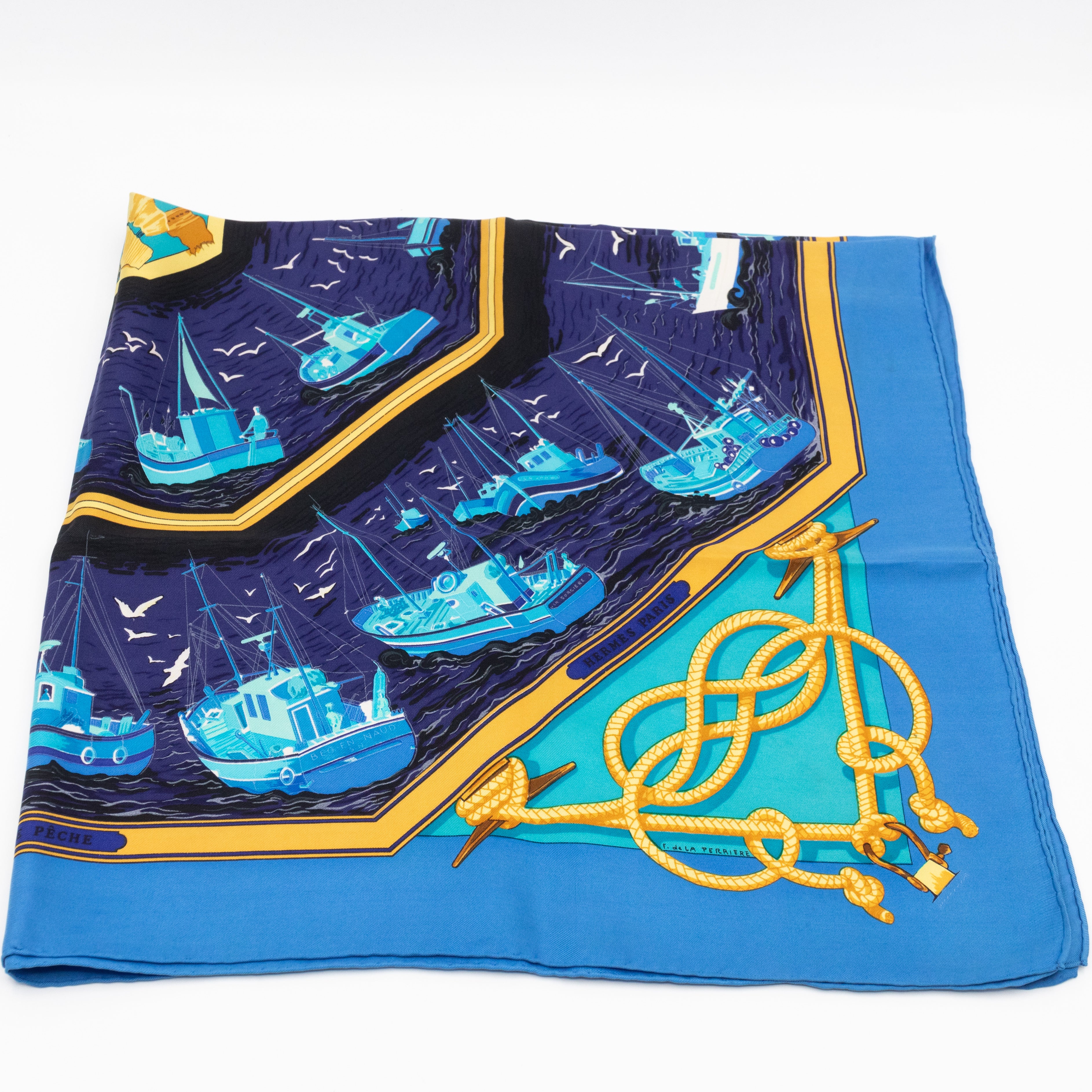 Silk Scarf 90 Retour de Peche Blue