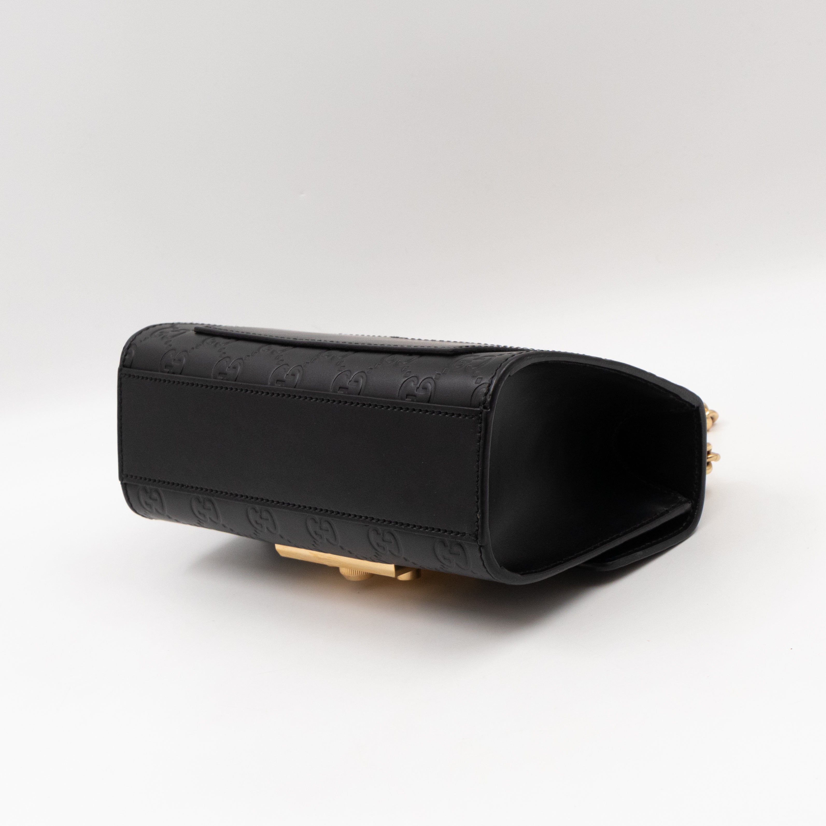 Padlock Flap Bag Small Black GG Guccissima