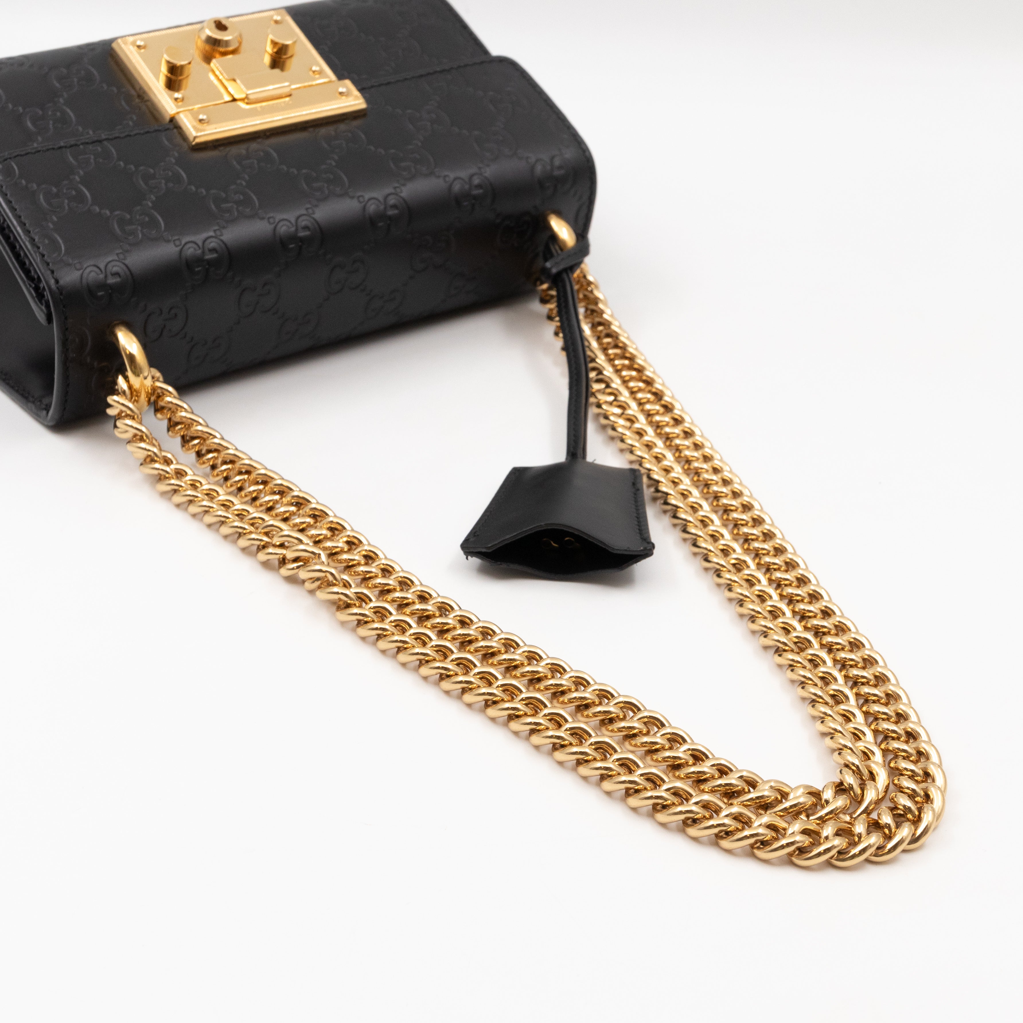 Padlock Flap Bag Small Black GG Guccissima