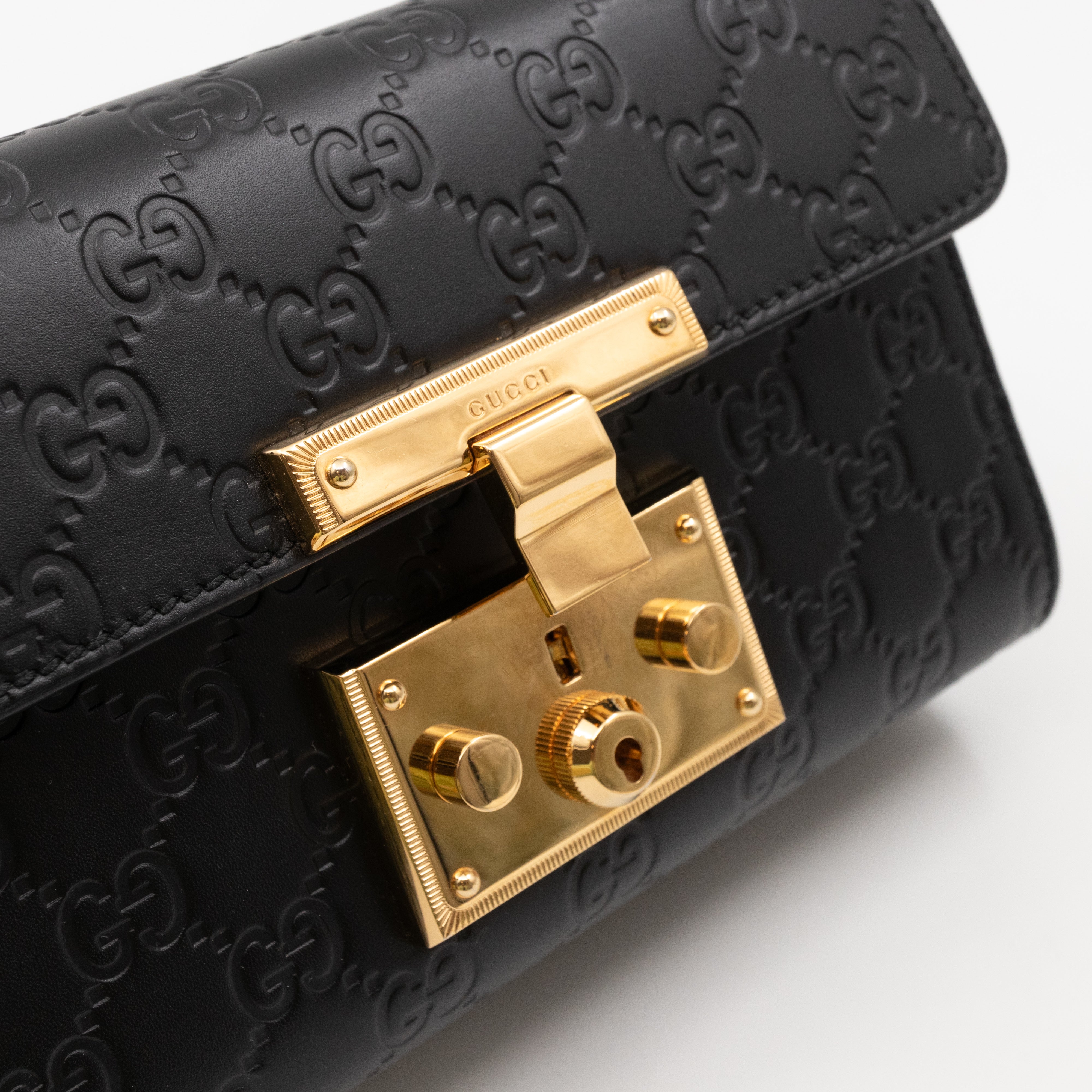 Padlock Flap Bag Small Black GG Guccissima
