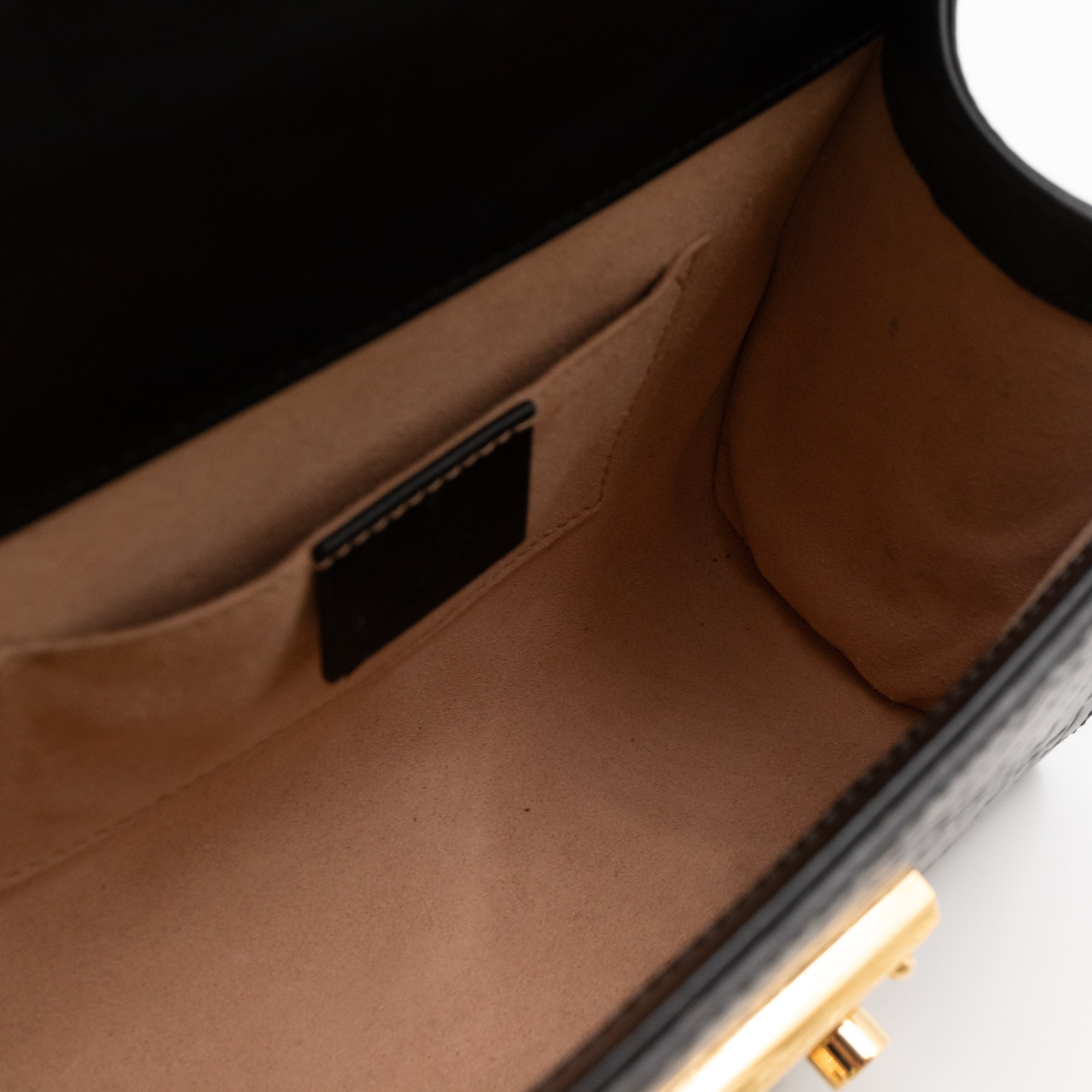 Padlock Flap Bag Small Black GG Guccissima