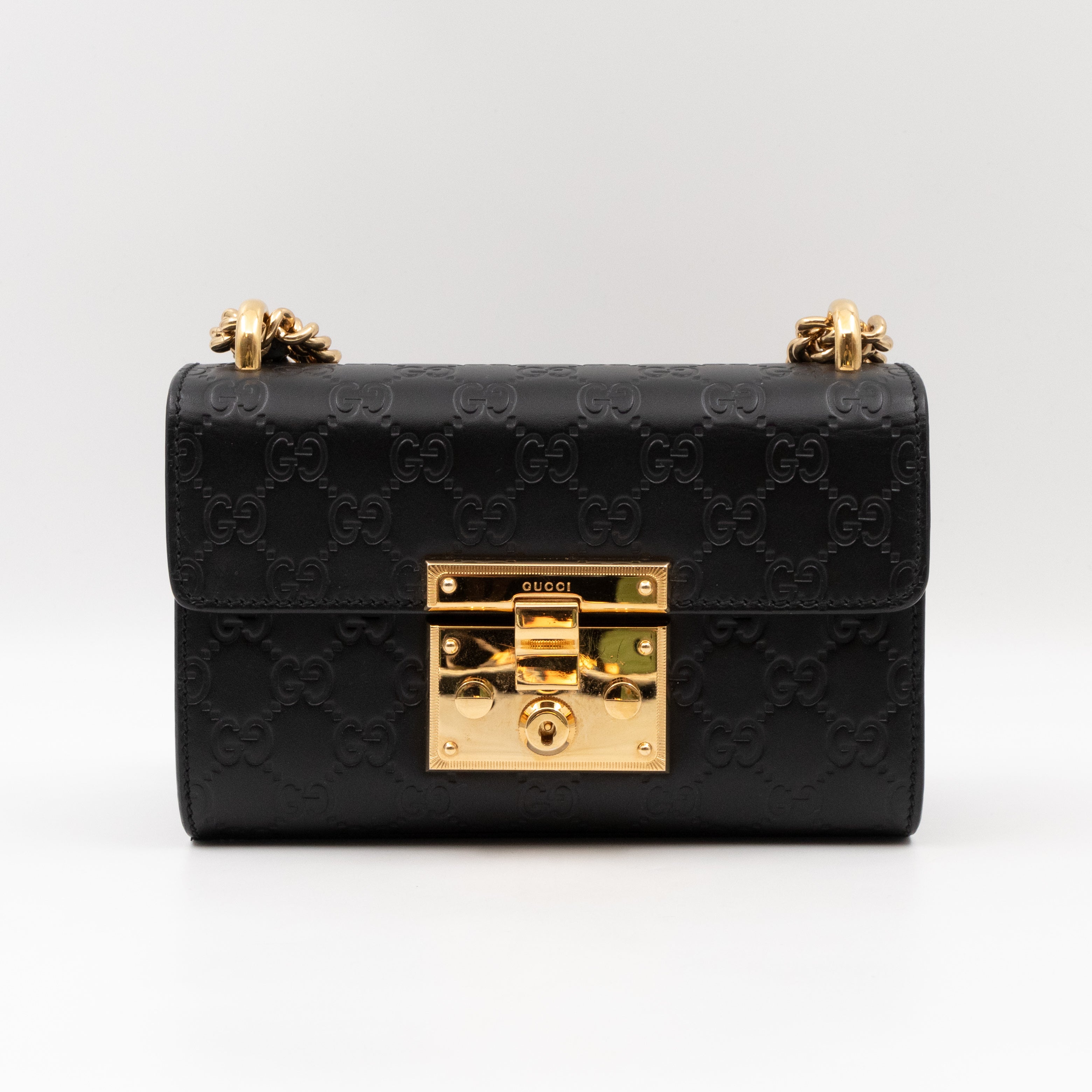 Padlock Flap Bag Small Black GG Guccissima