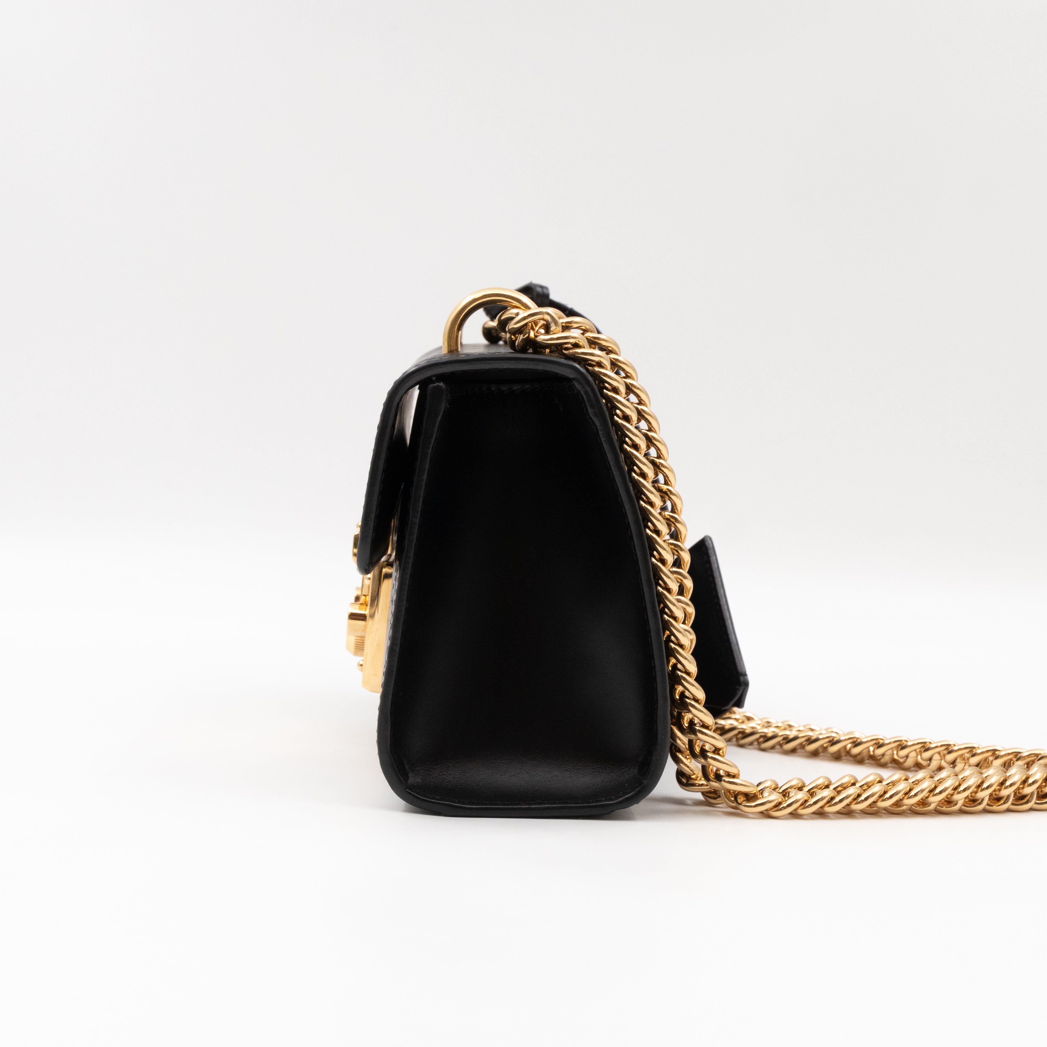 Padlock Flap Bag Small Black GG Guccissima