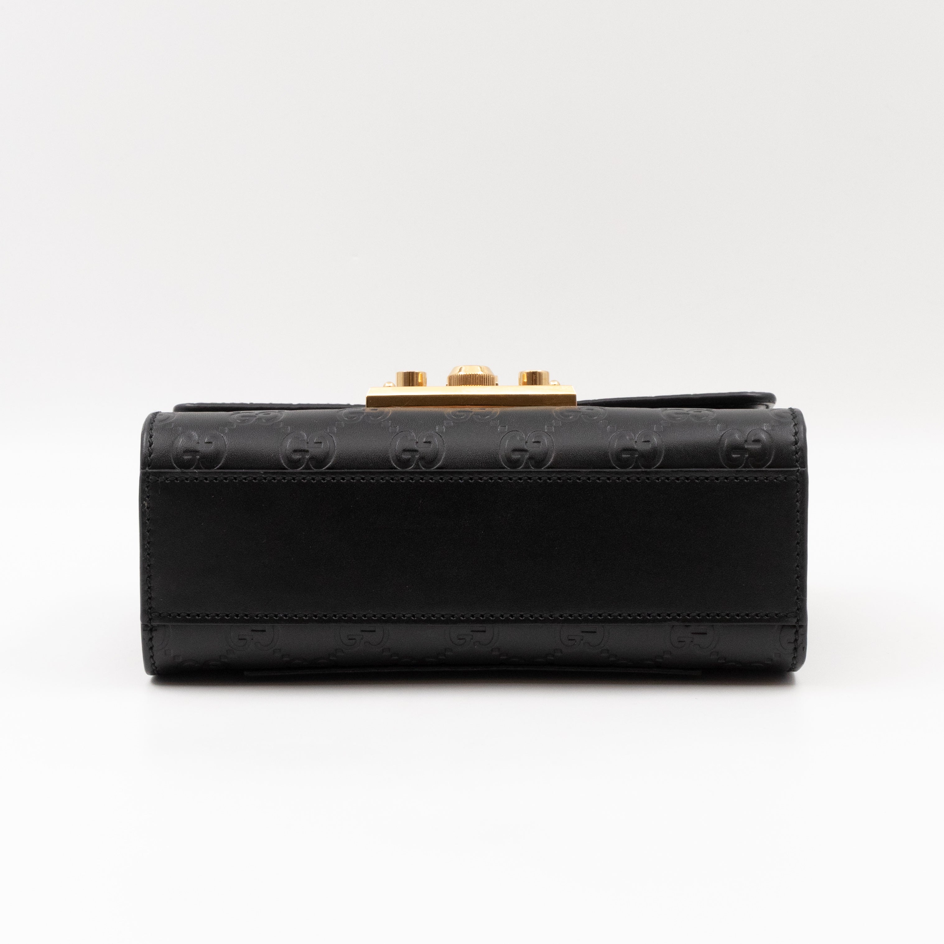 Padlock Flap Bag Small Black GG Guccissima