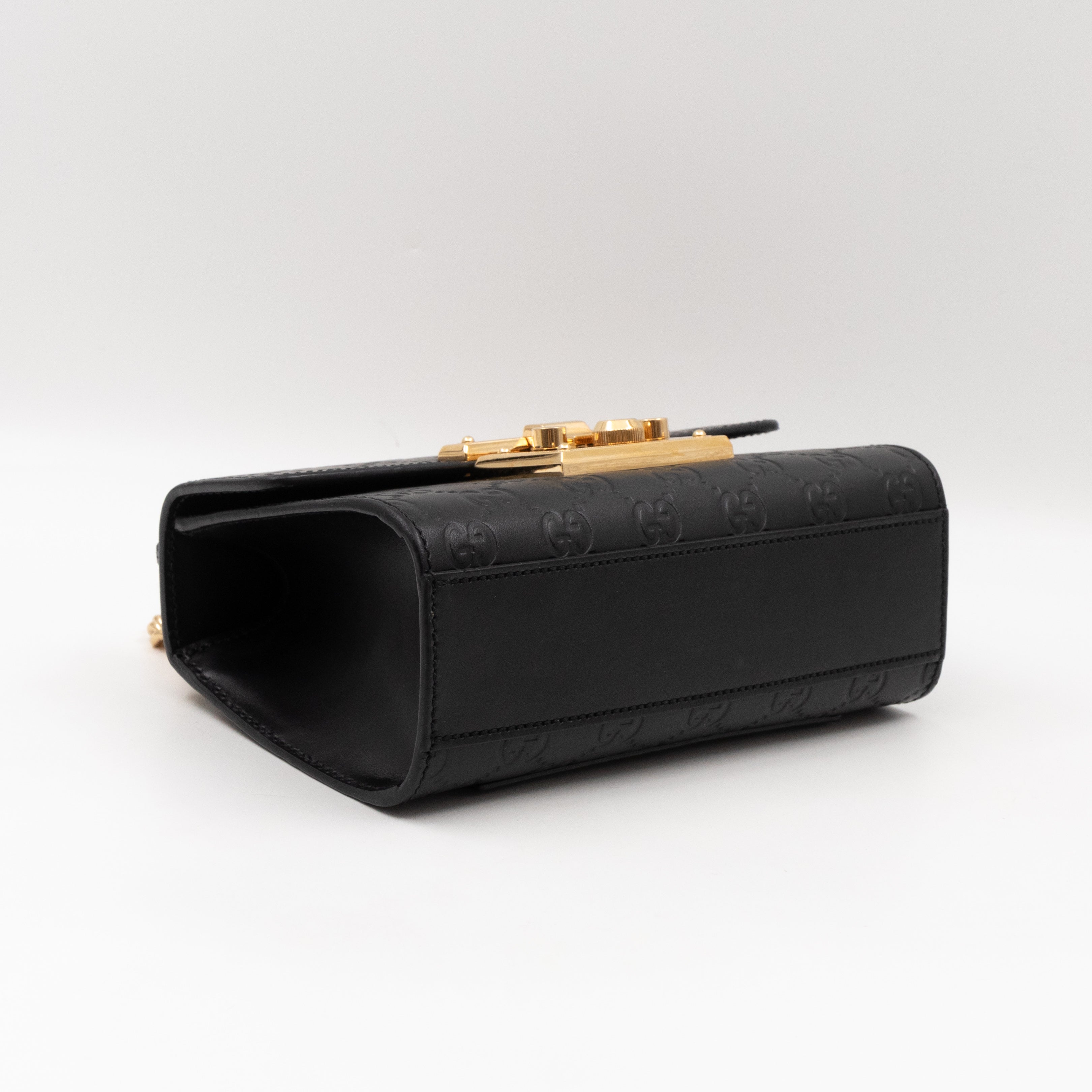 Padlock Flap Bag Small Black GG Guccissima