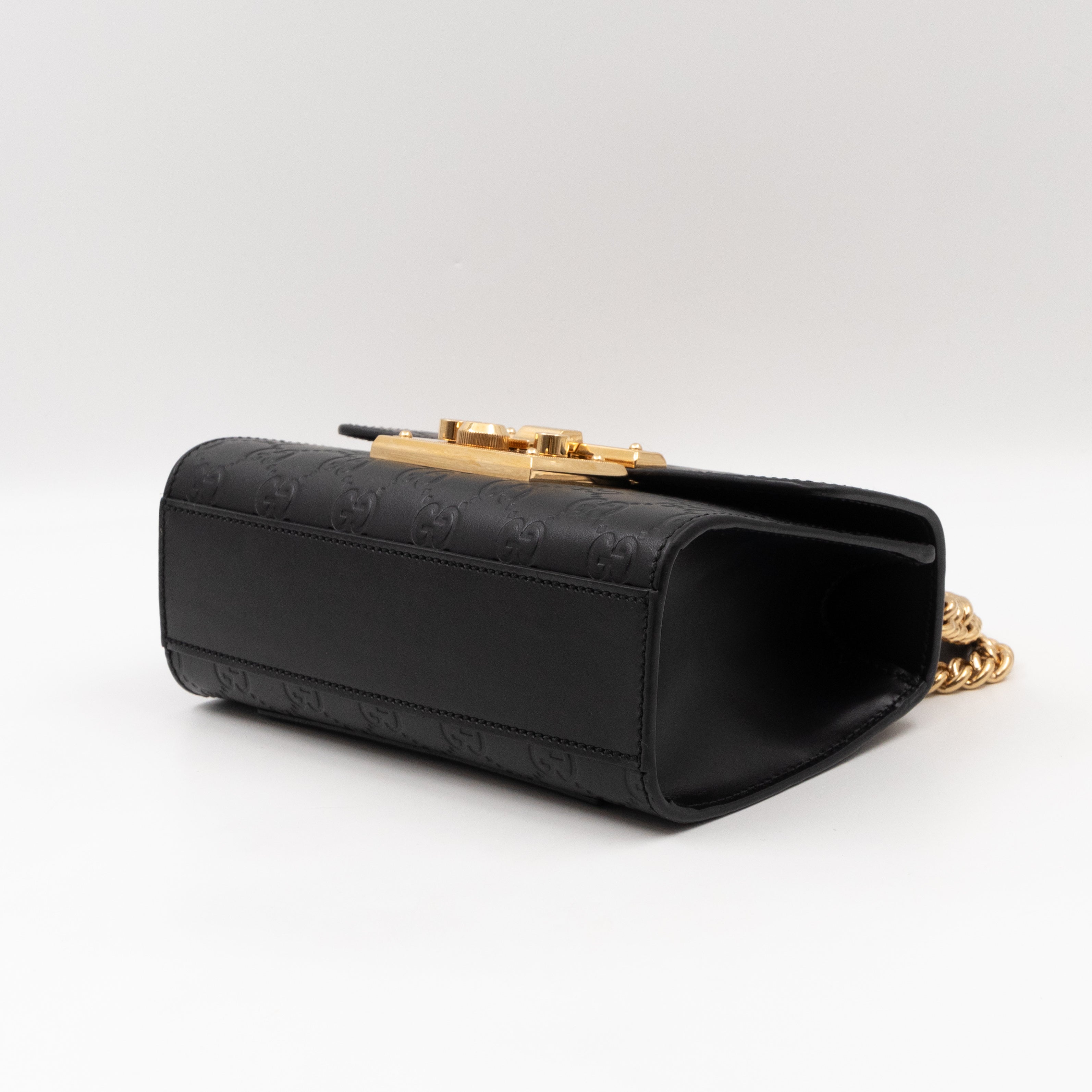 Padlock Flap Bag Small Black GG Guccissima
