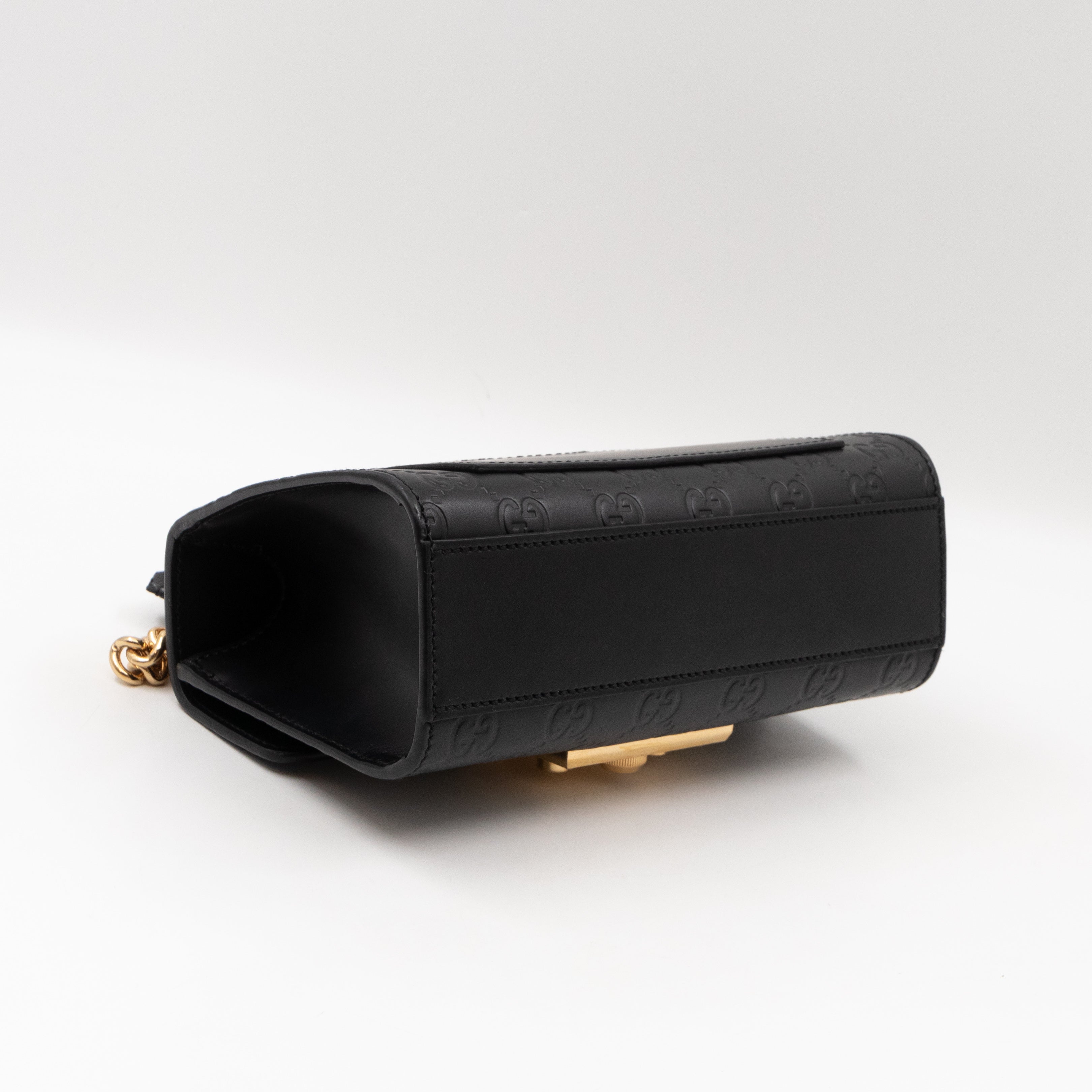 Padlock Flap Bag Small Black GG Guccissima