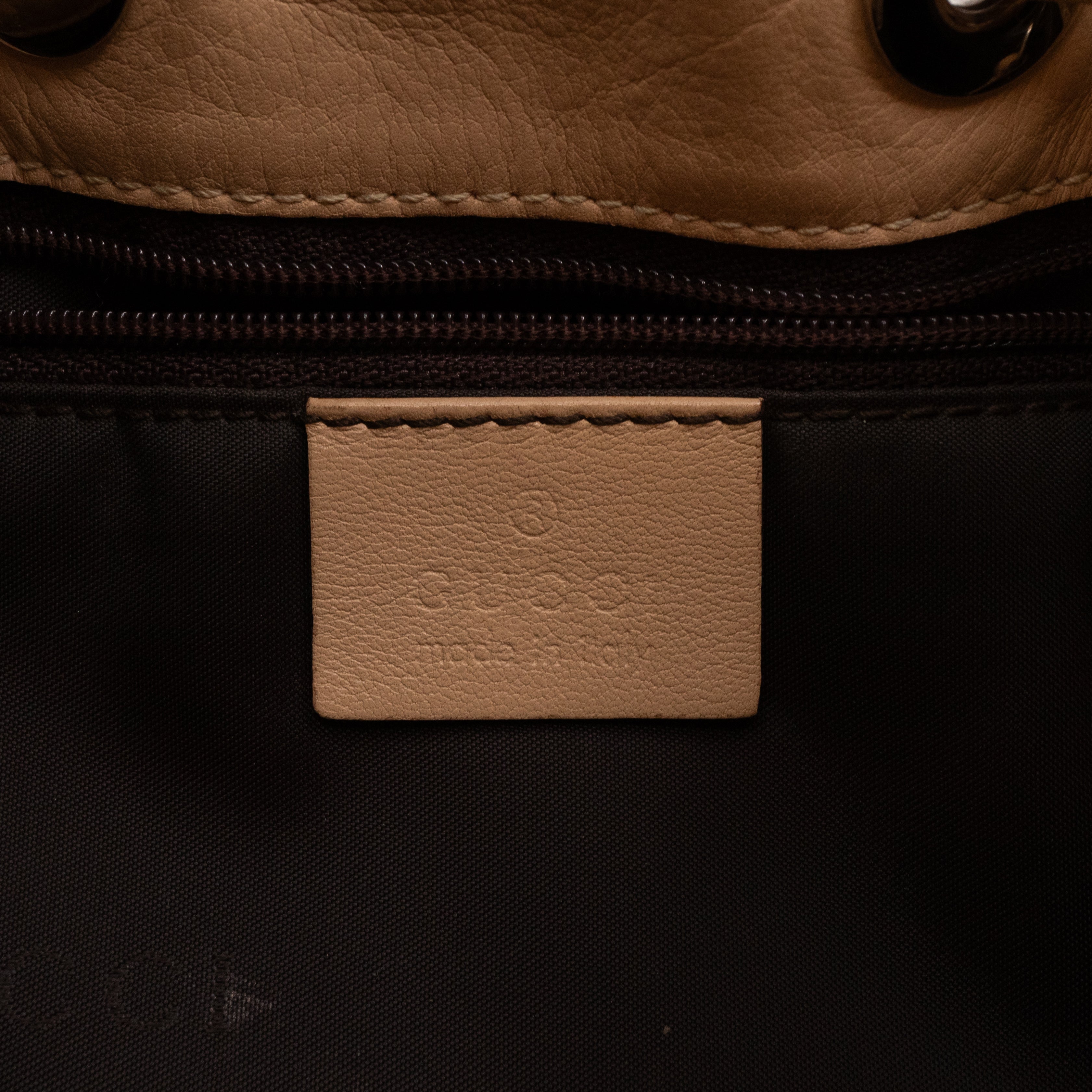 Vintage Drawstring Hobo Bag Beige Leather