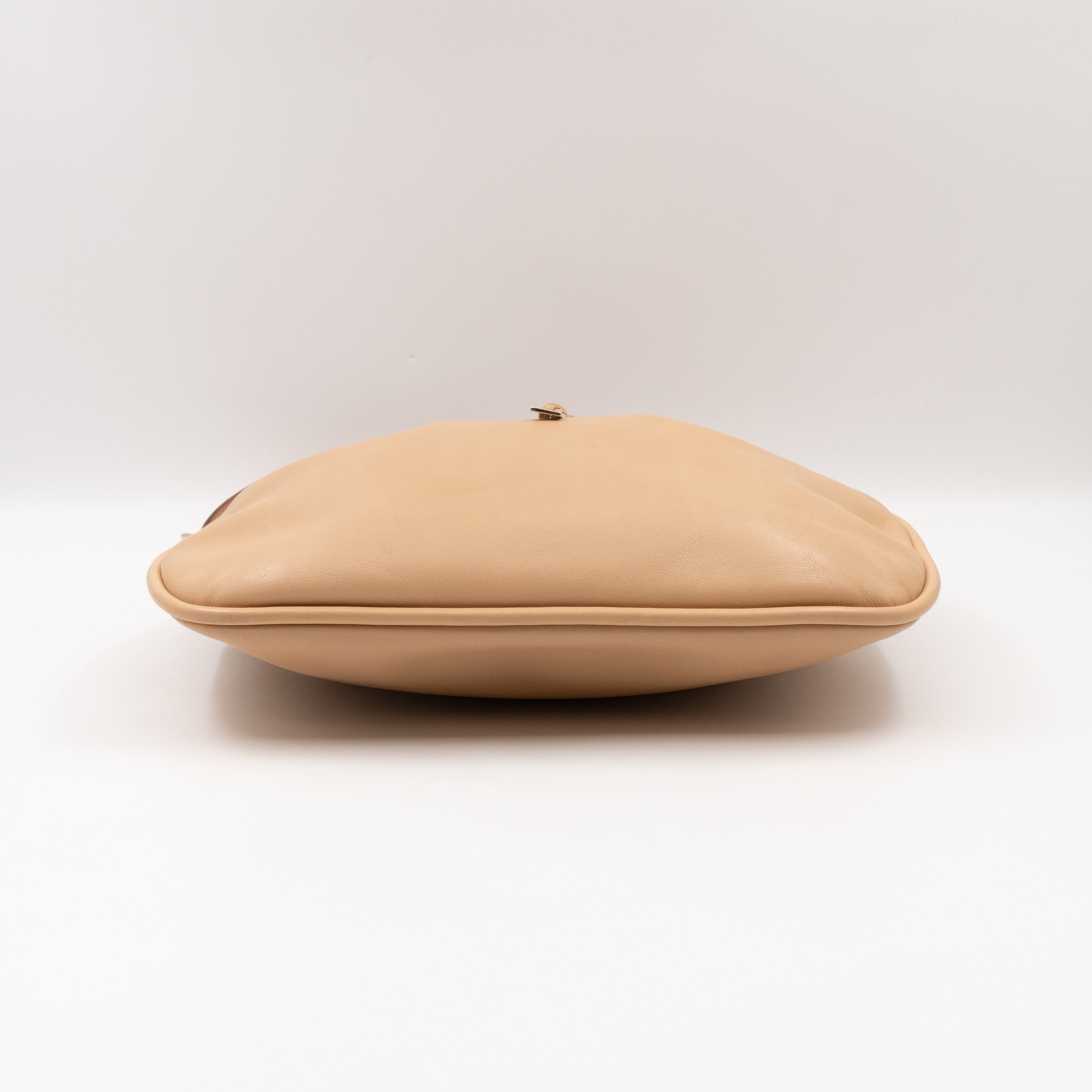 Vintage Drawstring Hobo Bag Beige Leather