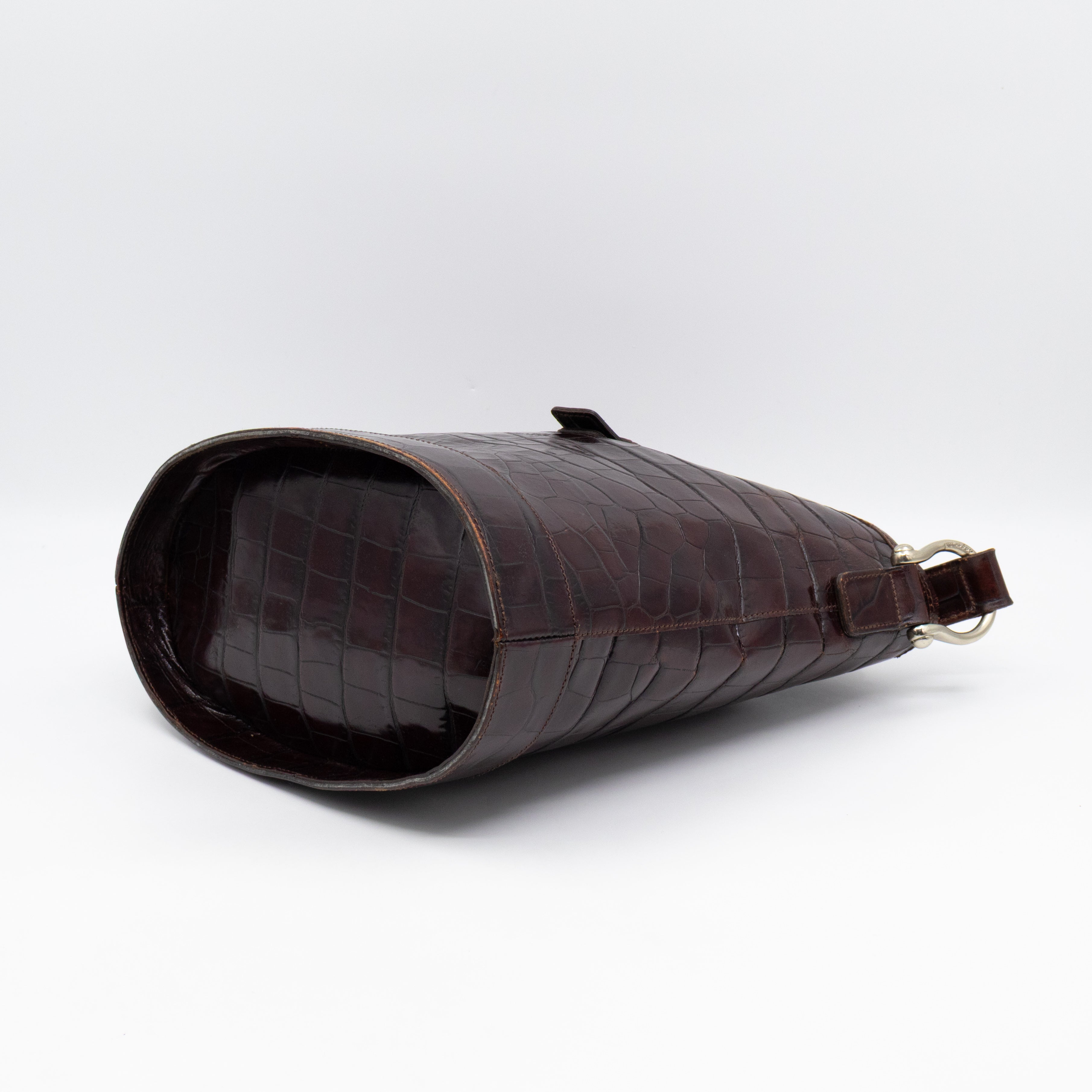 Bucket Crossbody Bag Burgundy Croc Embossed Leather