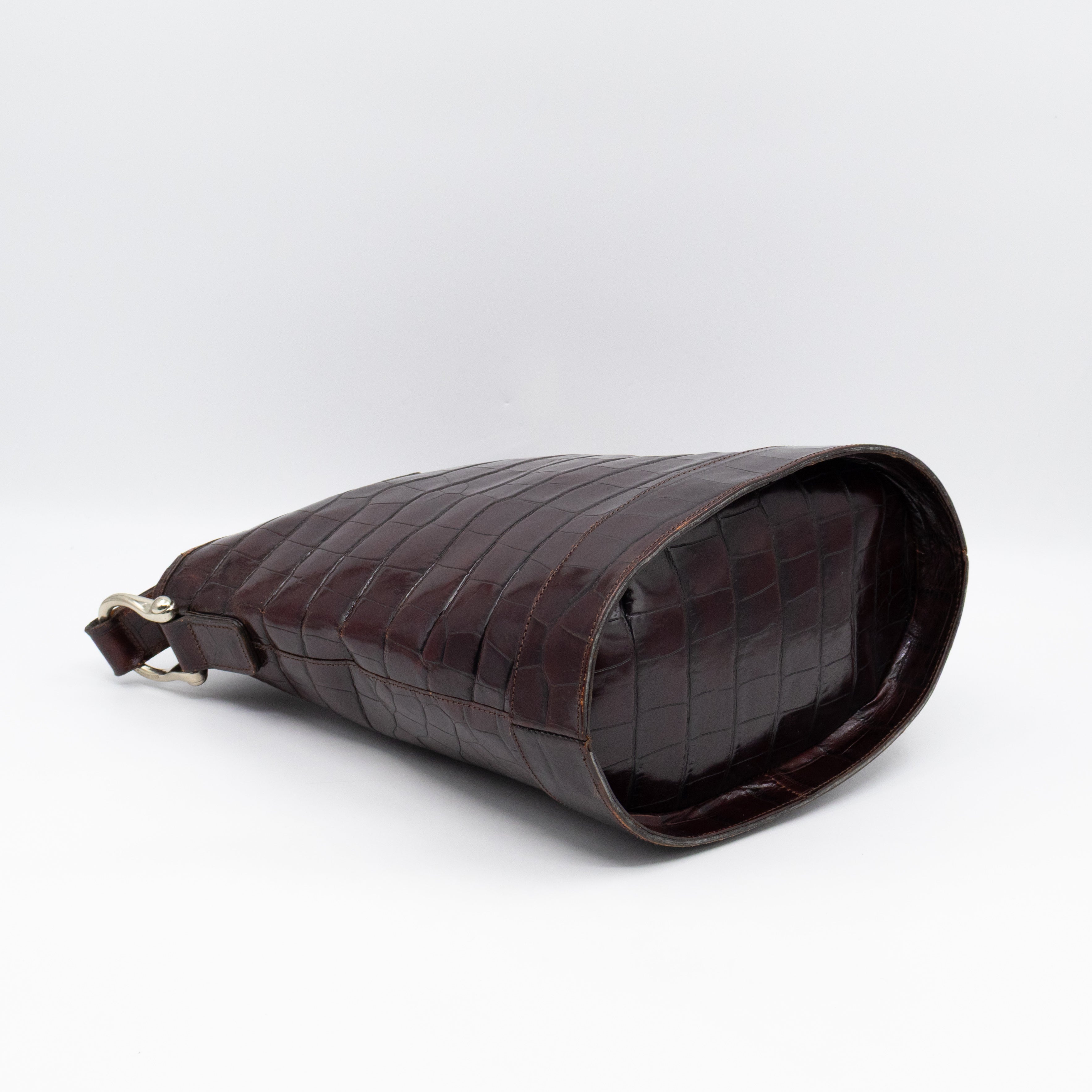 Bucket Crossbody Bag Burgundy Croc Embossed Leather