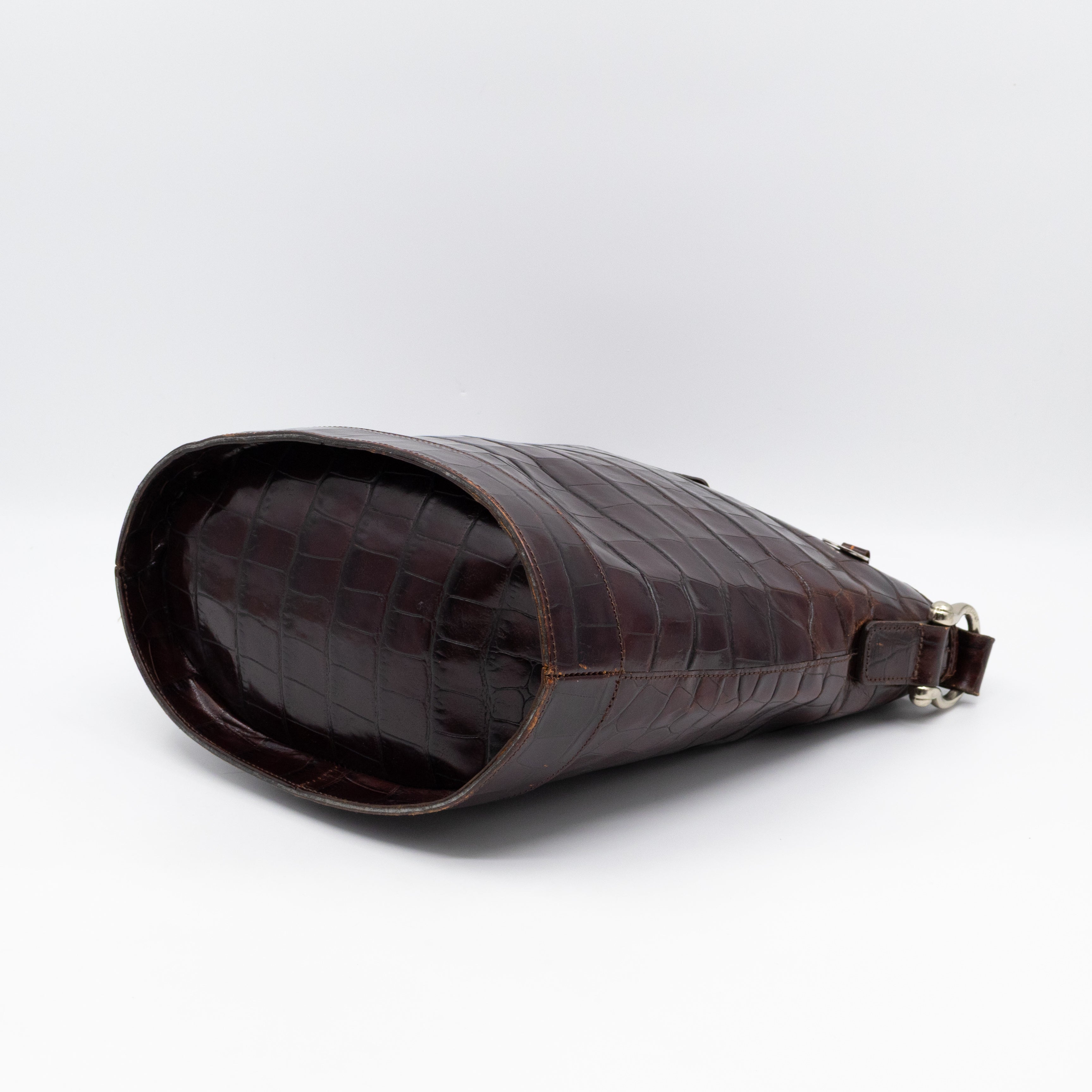 Bucket Crossbody Bag Burgundy Croc Embossed Leather
