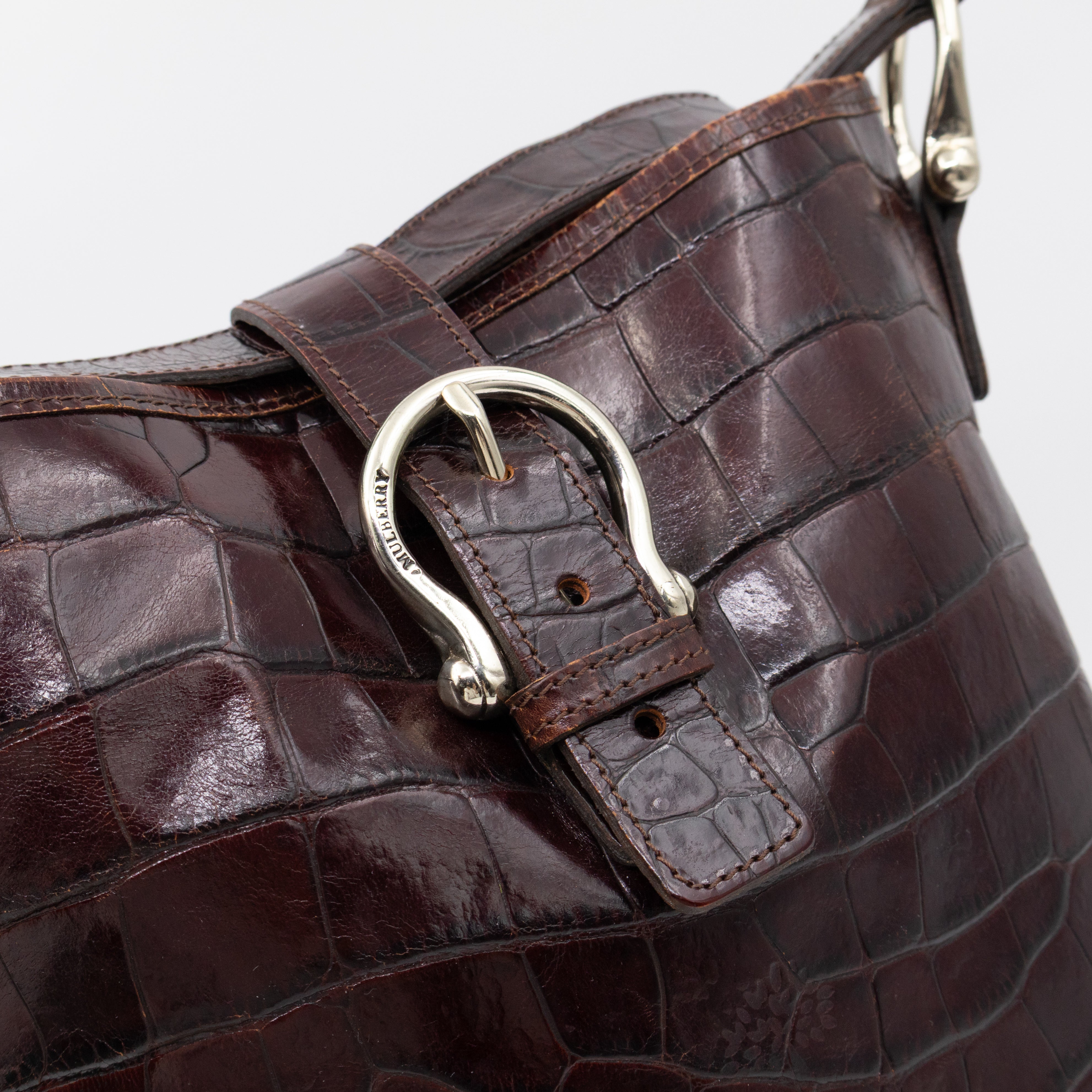 Bucket Crossbody Bag Burgundy Croc Embossed Leather