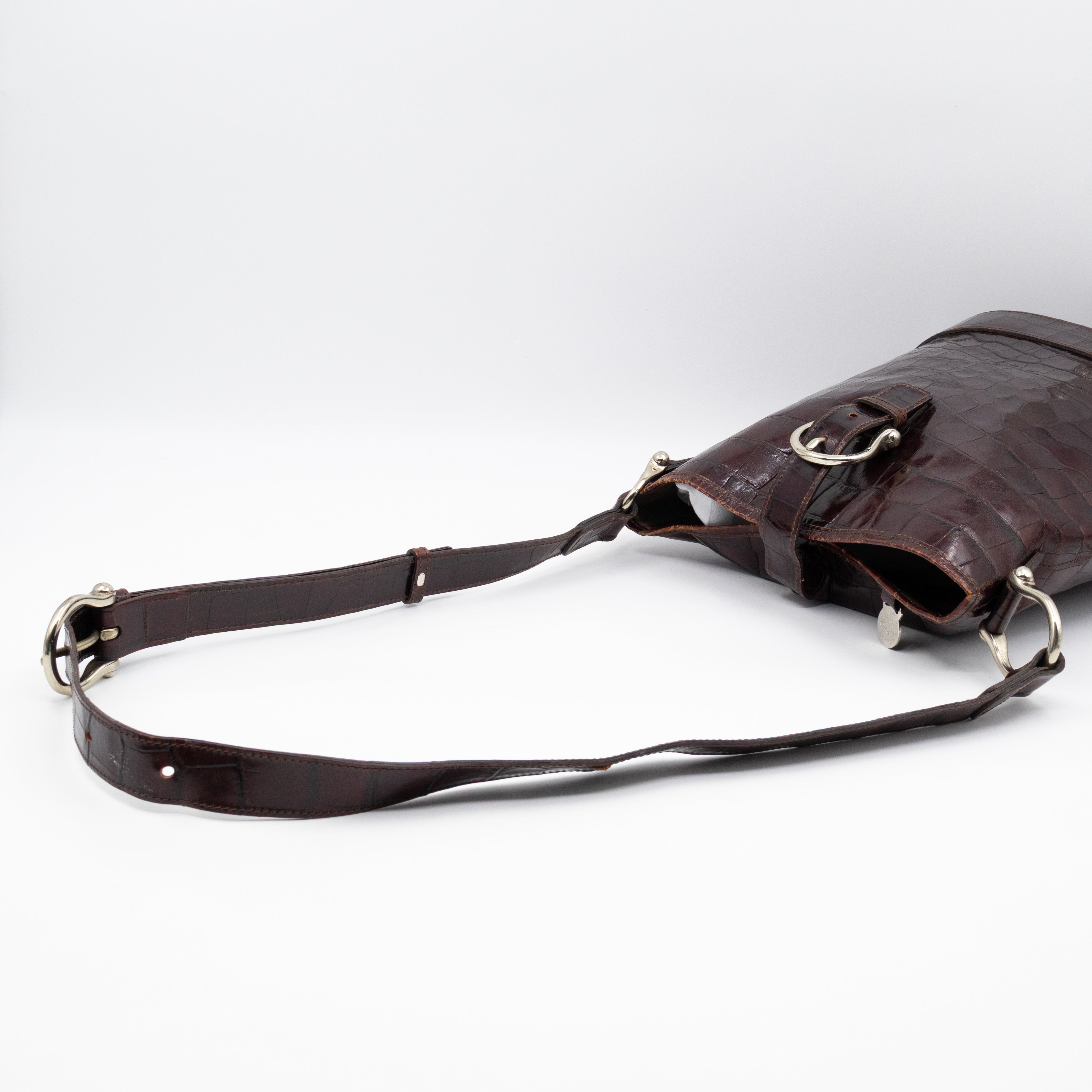 Bucket Crossbody Bag Burgundy Croc Embossed Leather