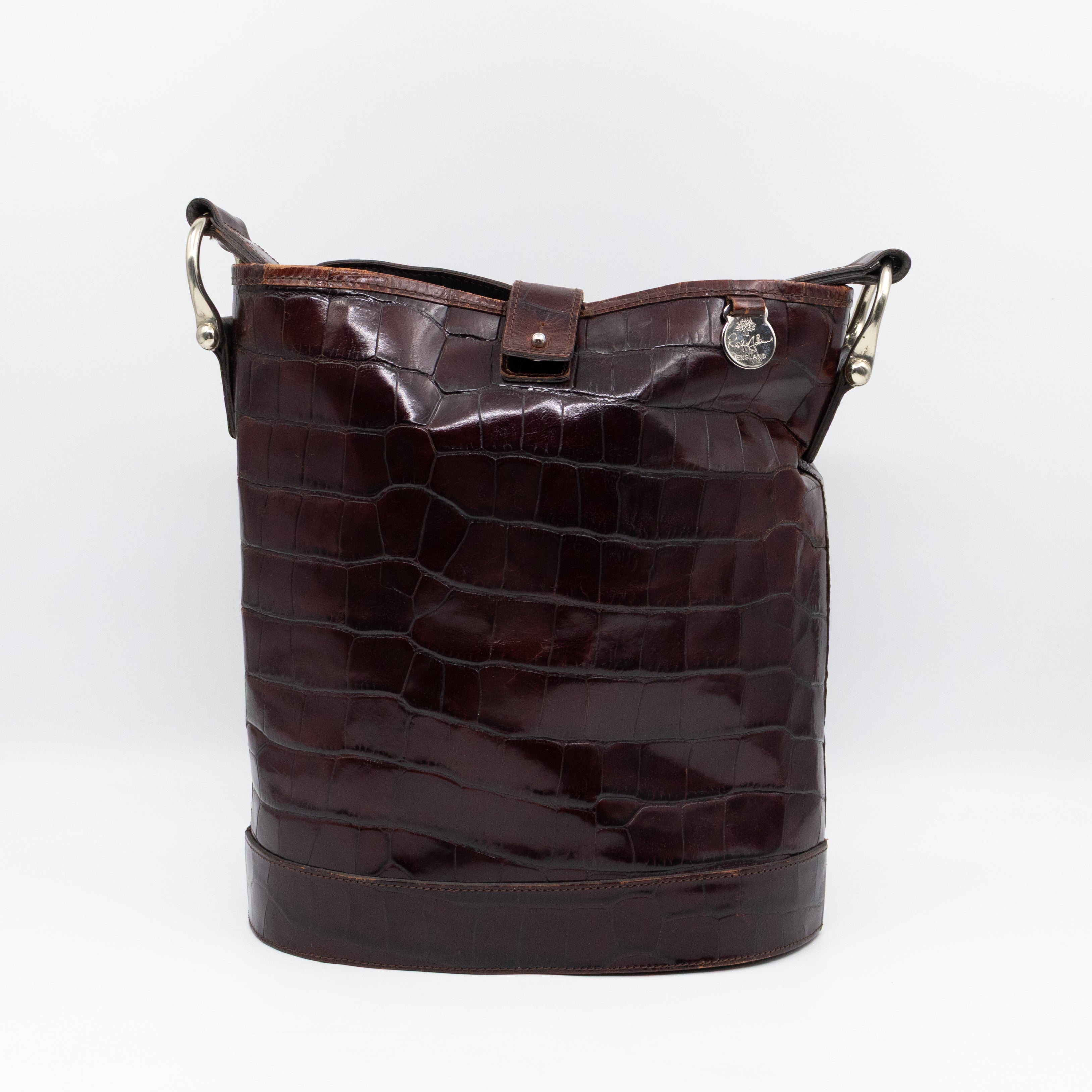Bucket Crossbody Bag Burgundy Croc Embossed Leather