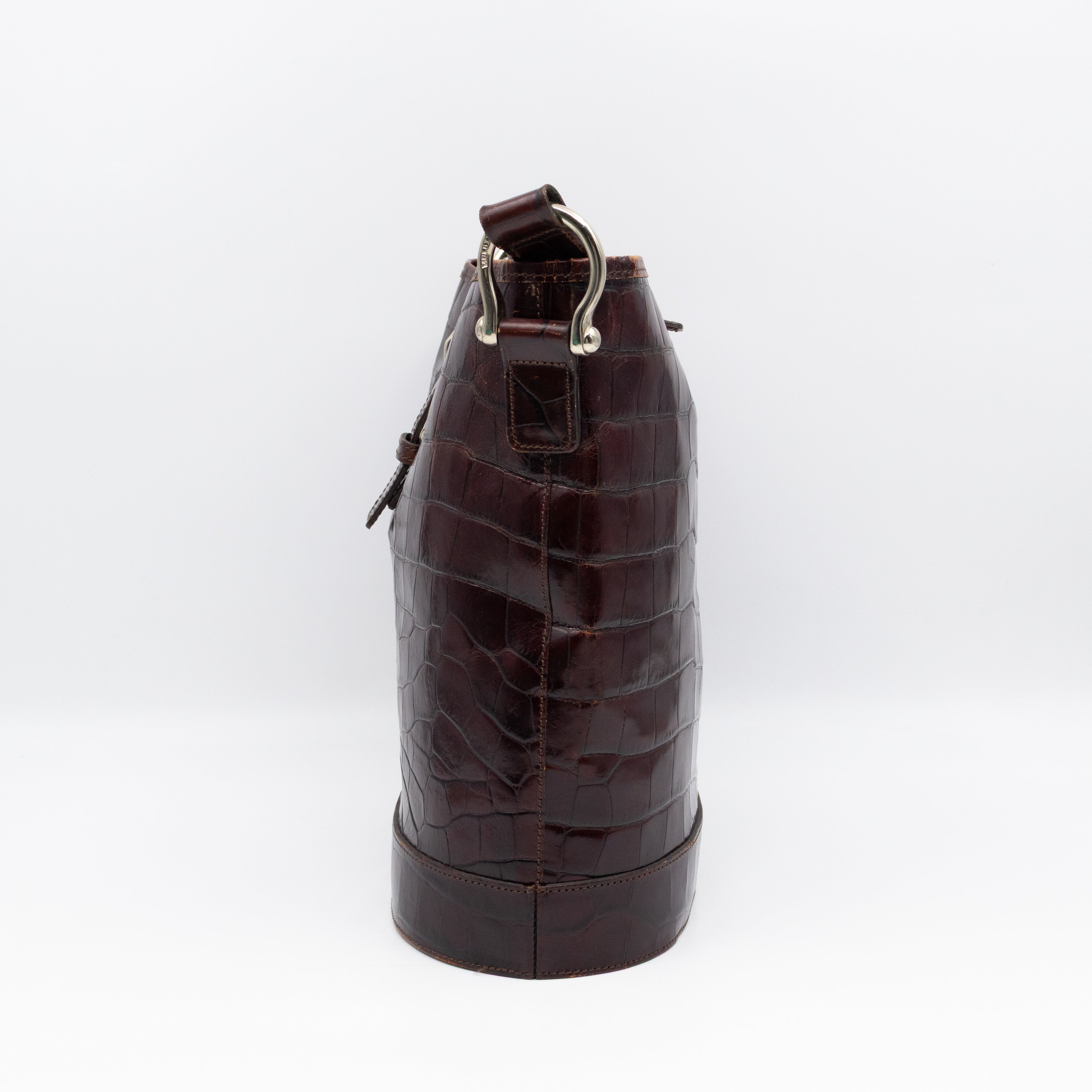 Bucket Crossbody Bag Burgundy Croc Embossed Leather