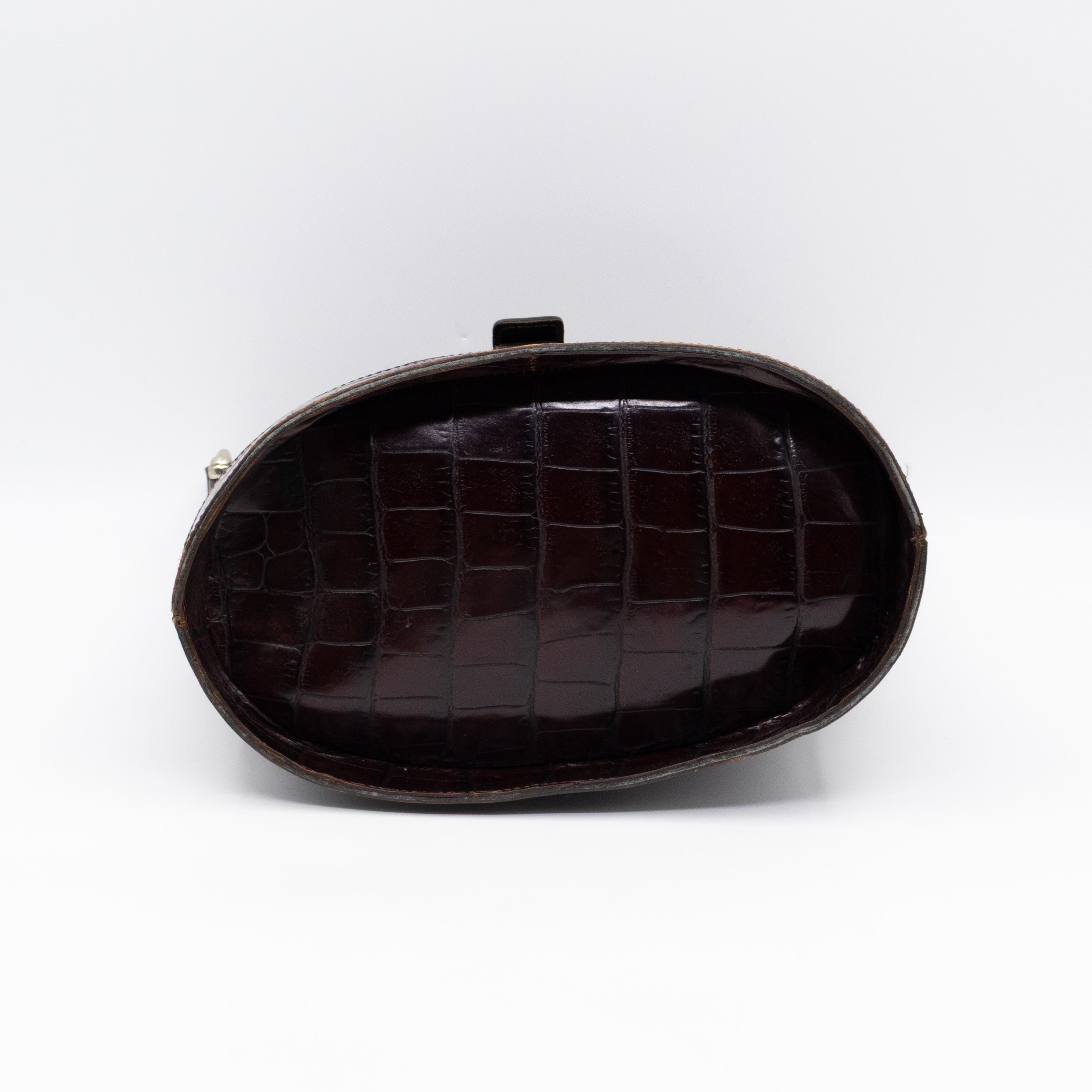 Bucket Crossbody Bag Burgundy Croc Embossed Leather