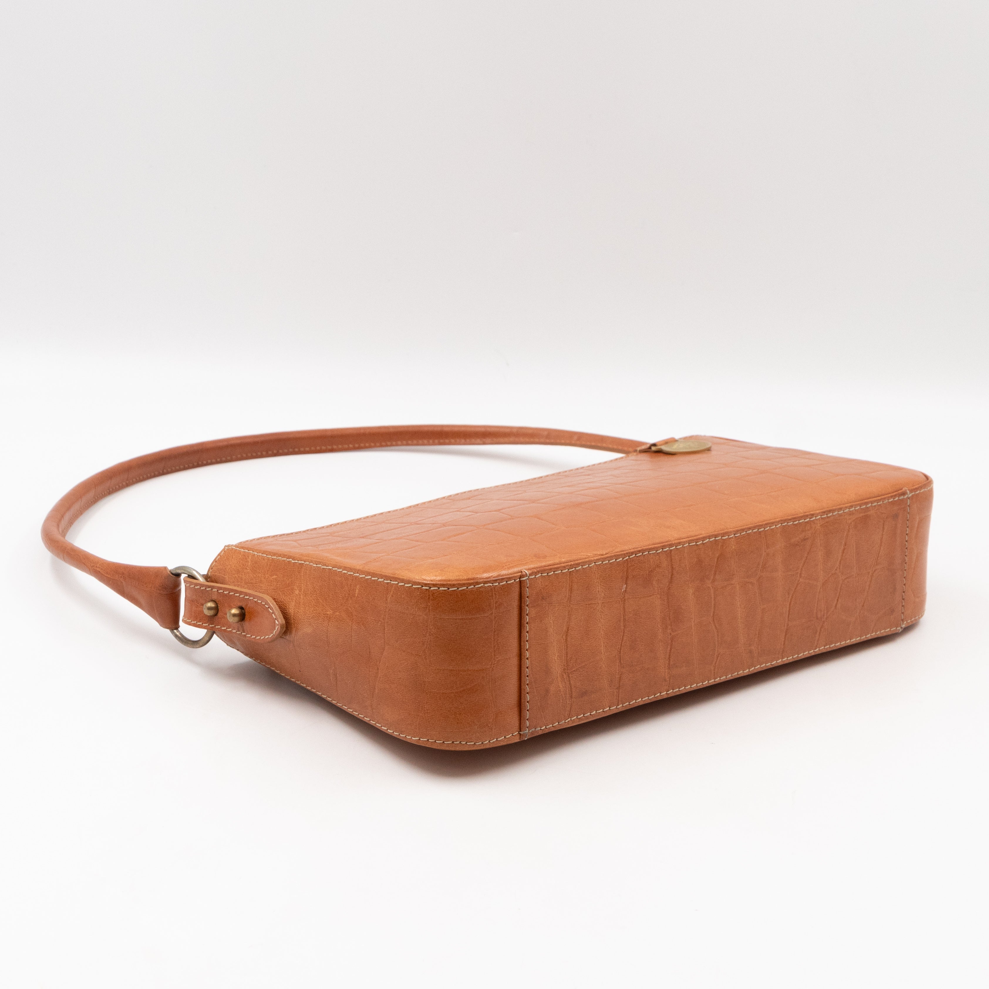 Shoulder Bag Light Brown Croc Embossed Leather