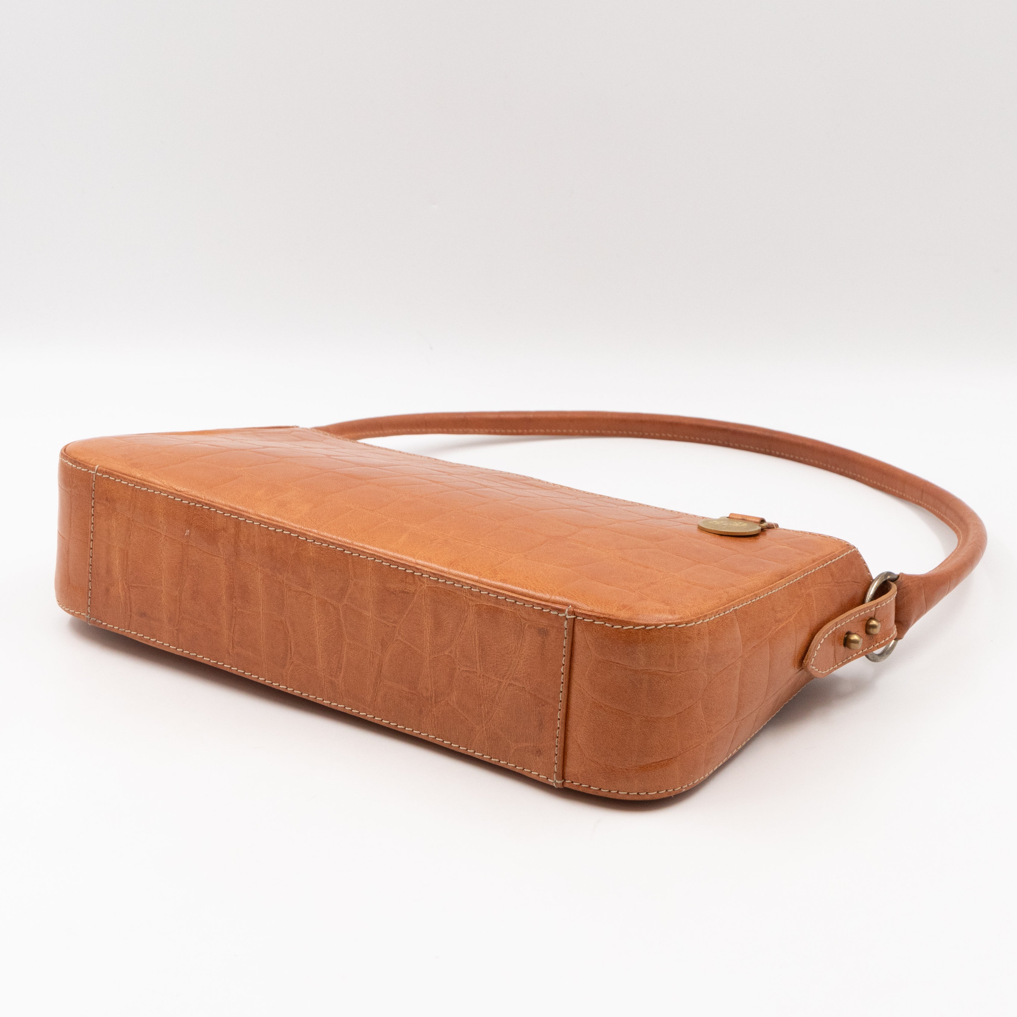 Shoulder Bag Light Brown Croc Embossed Leather