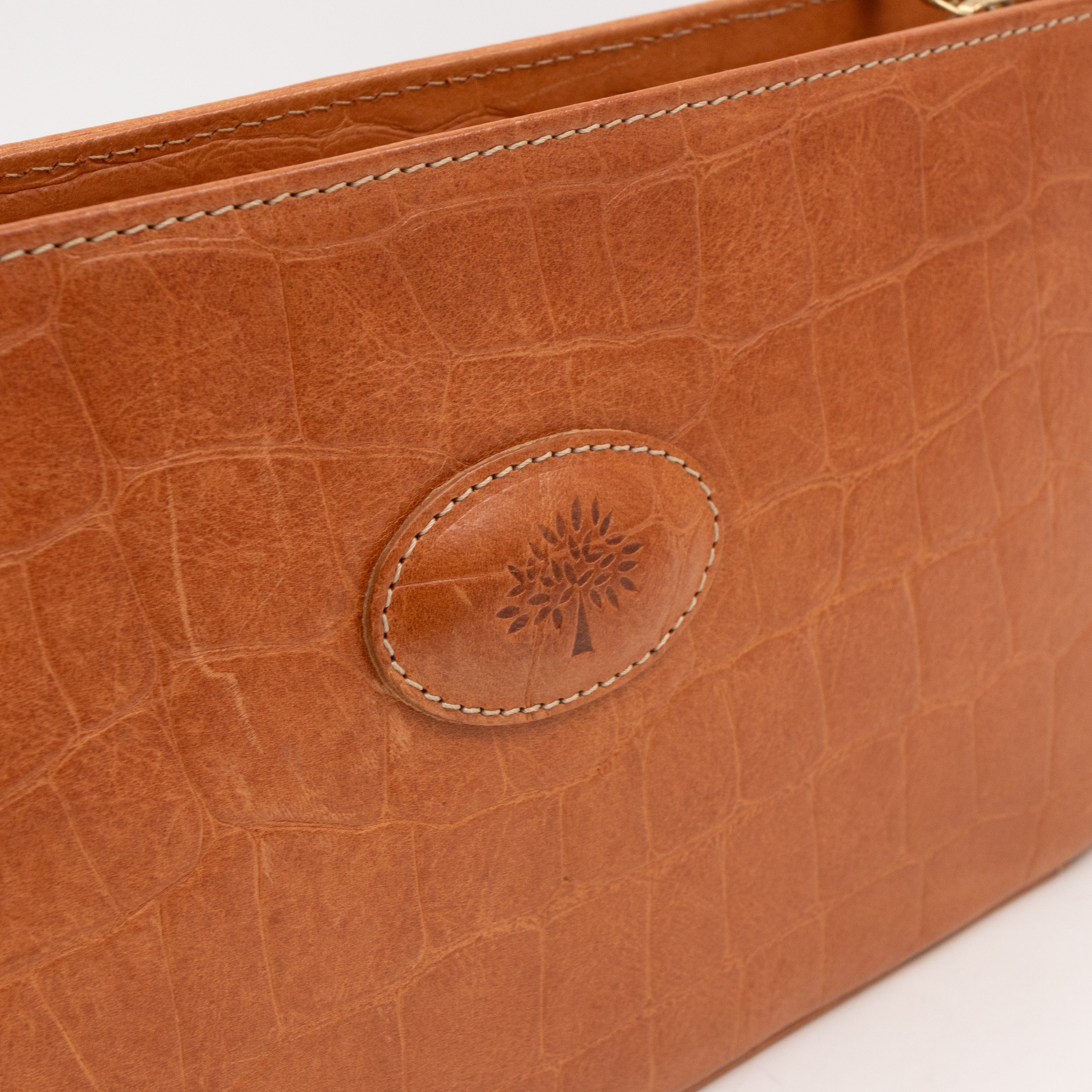 Shoulder Bag Light Brown Croc Embossed Leather