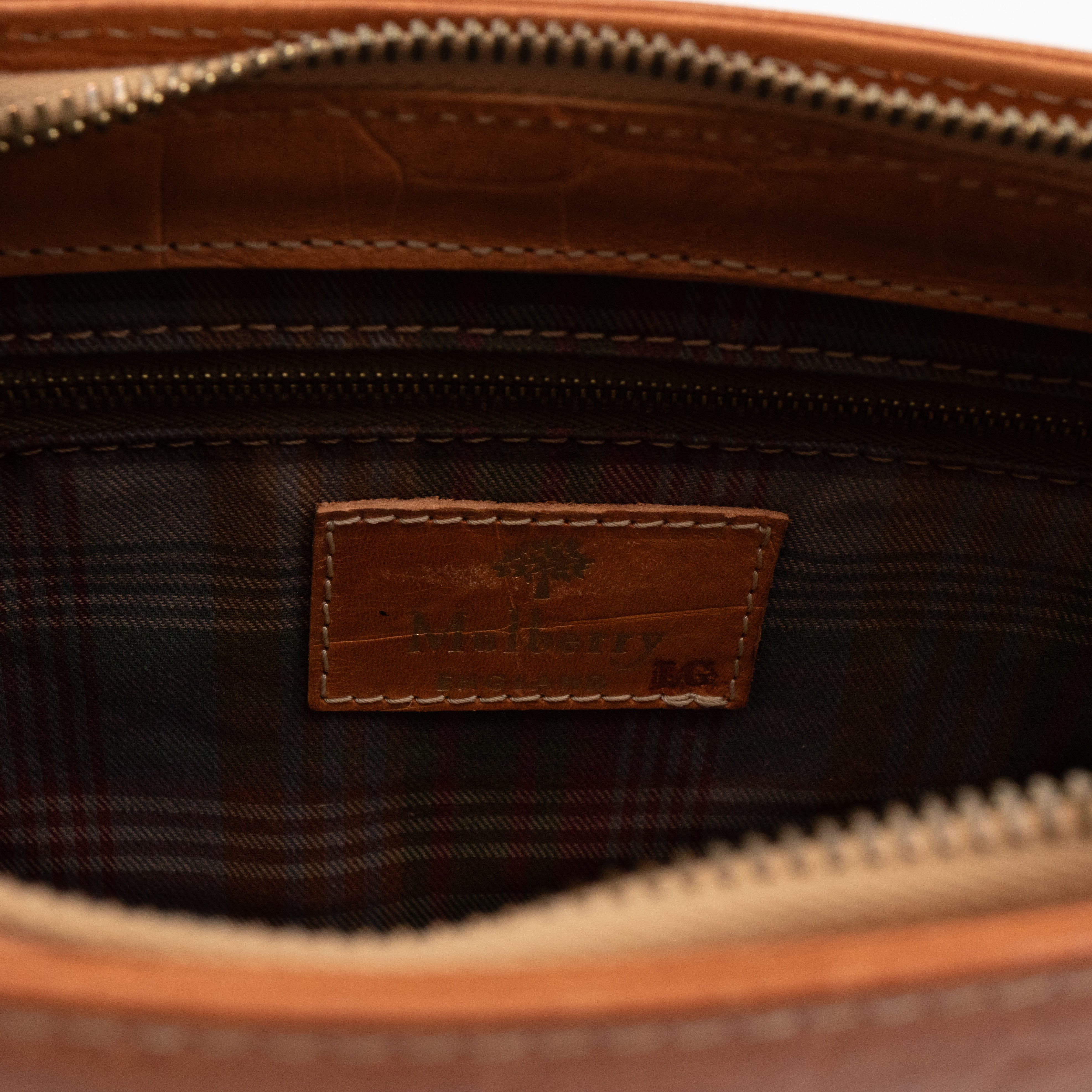 Shoulder Bag Light Brown Croc Embossed Leather