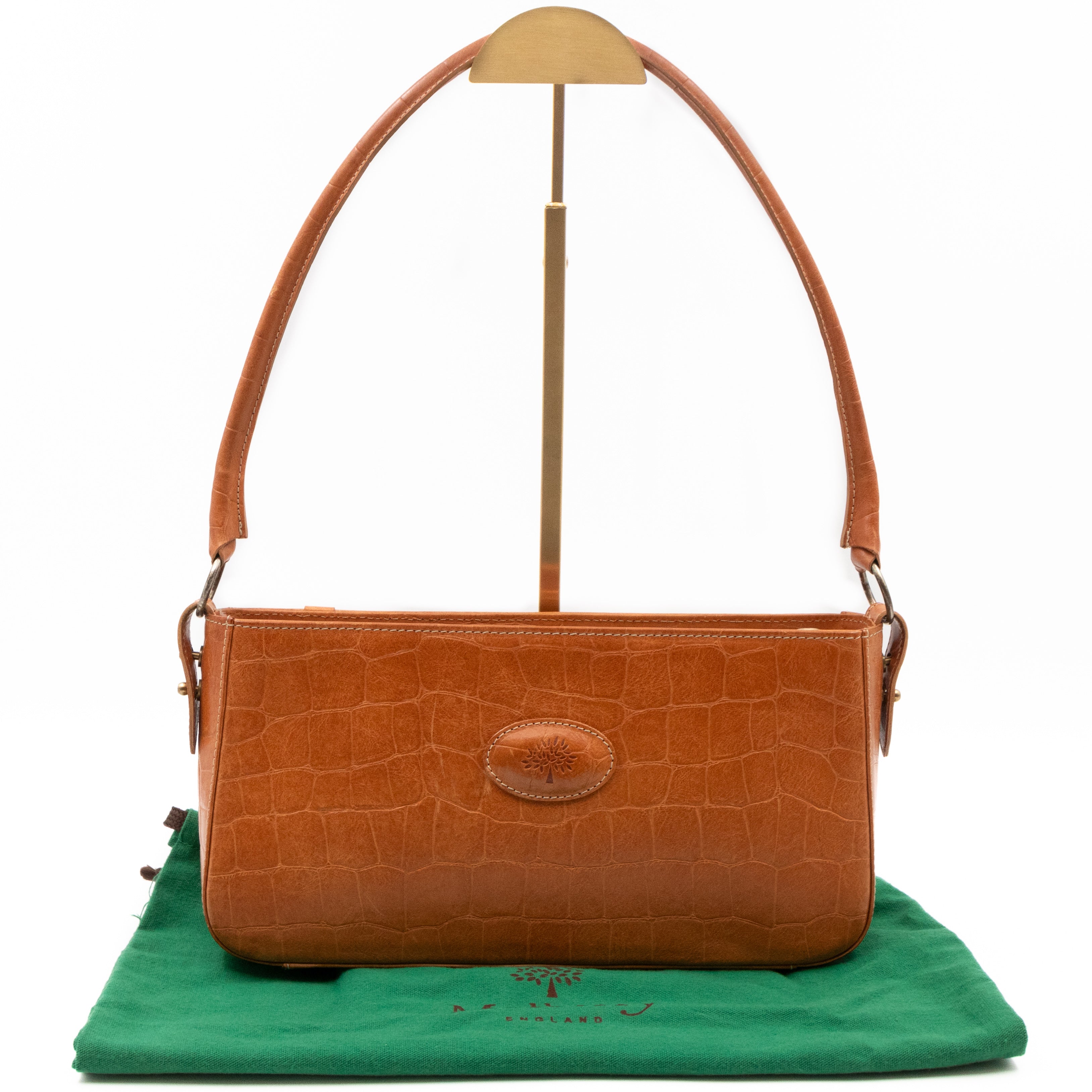 Shoulder Bag Light Brown Croc Embossed Leather