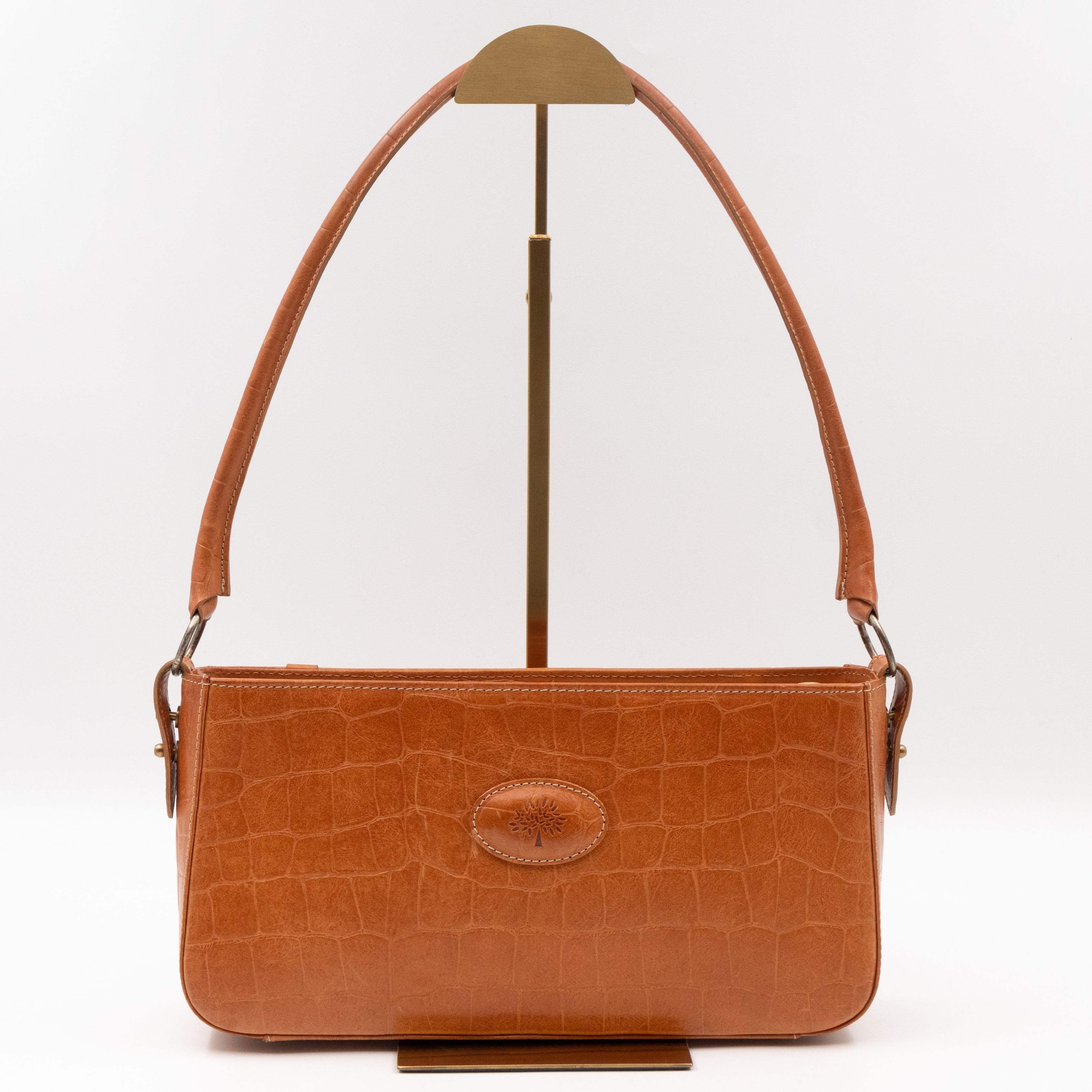 Shoulder Bag Light Brown Croc Embossed Leather