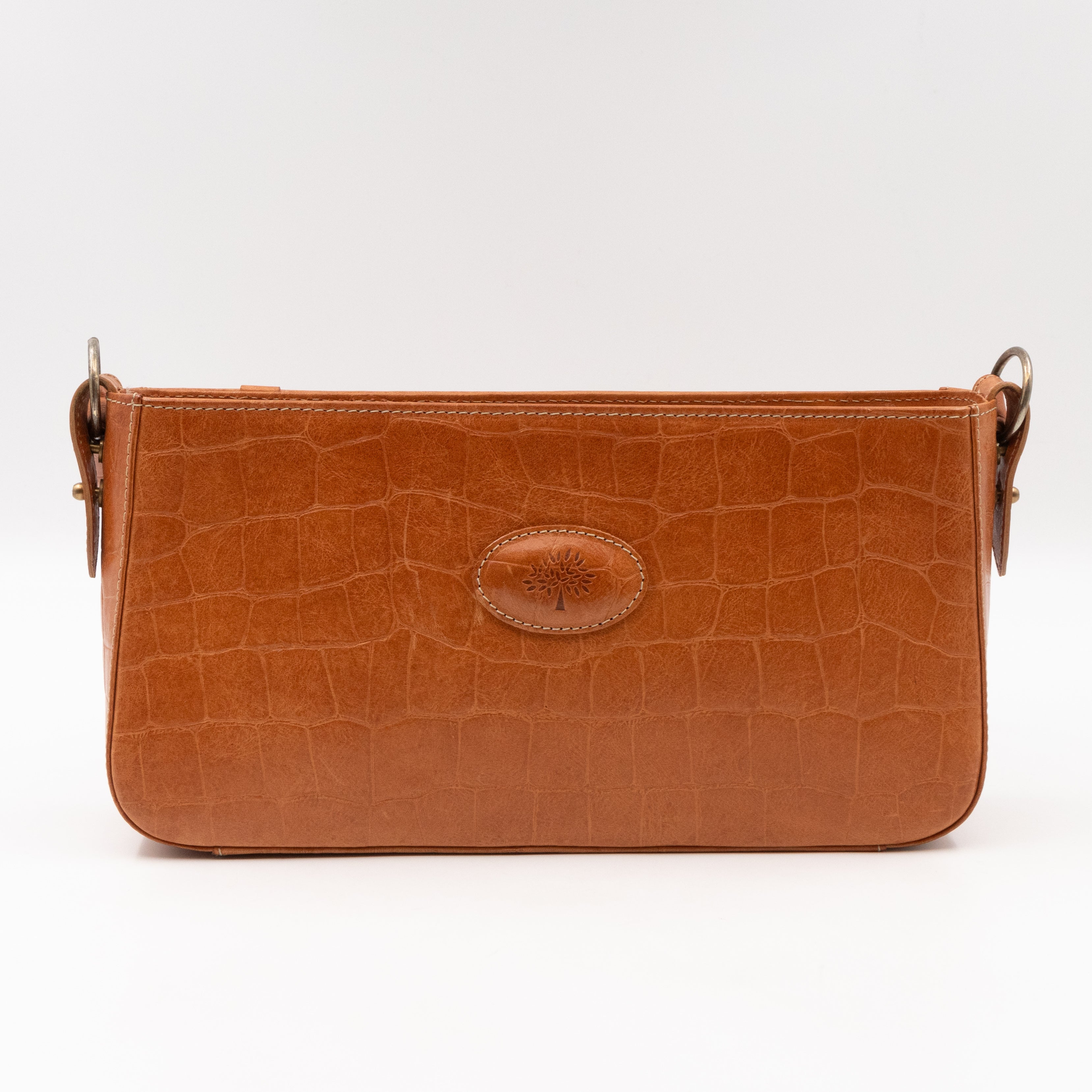 Shoulder Bag Light Brown Croc Embossed Leather