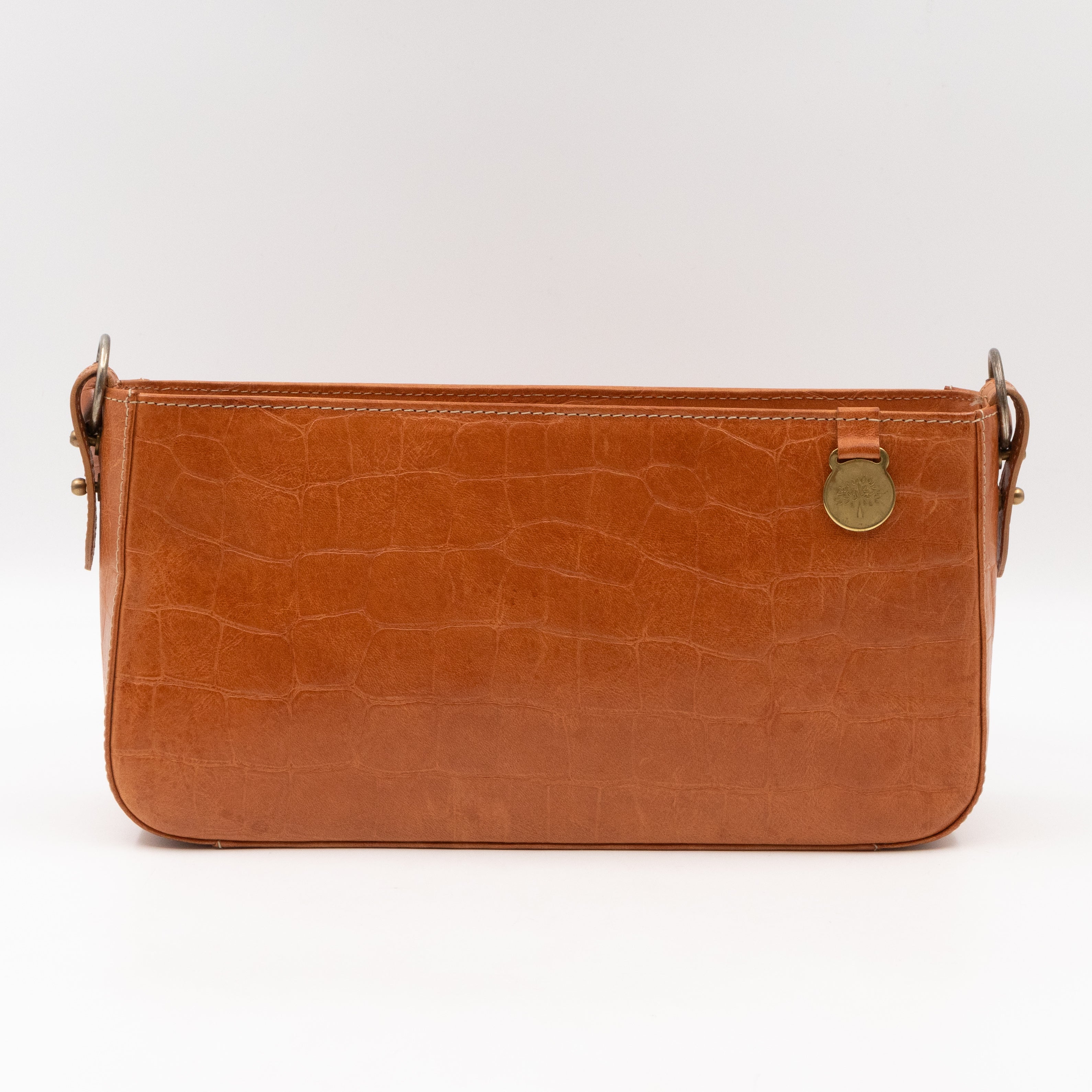 Shoulder Bag Light Brown Croc Embossed Leather