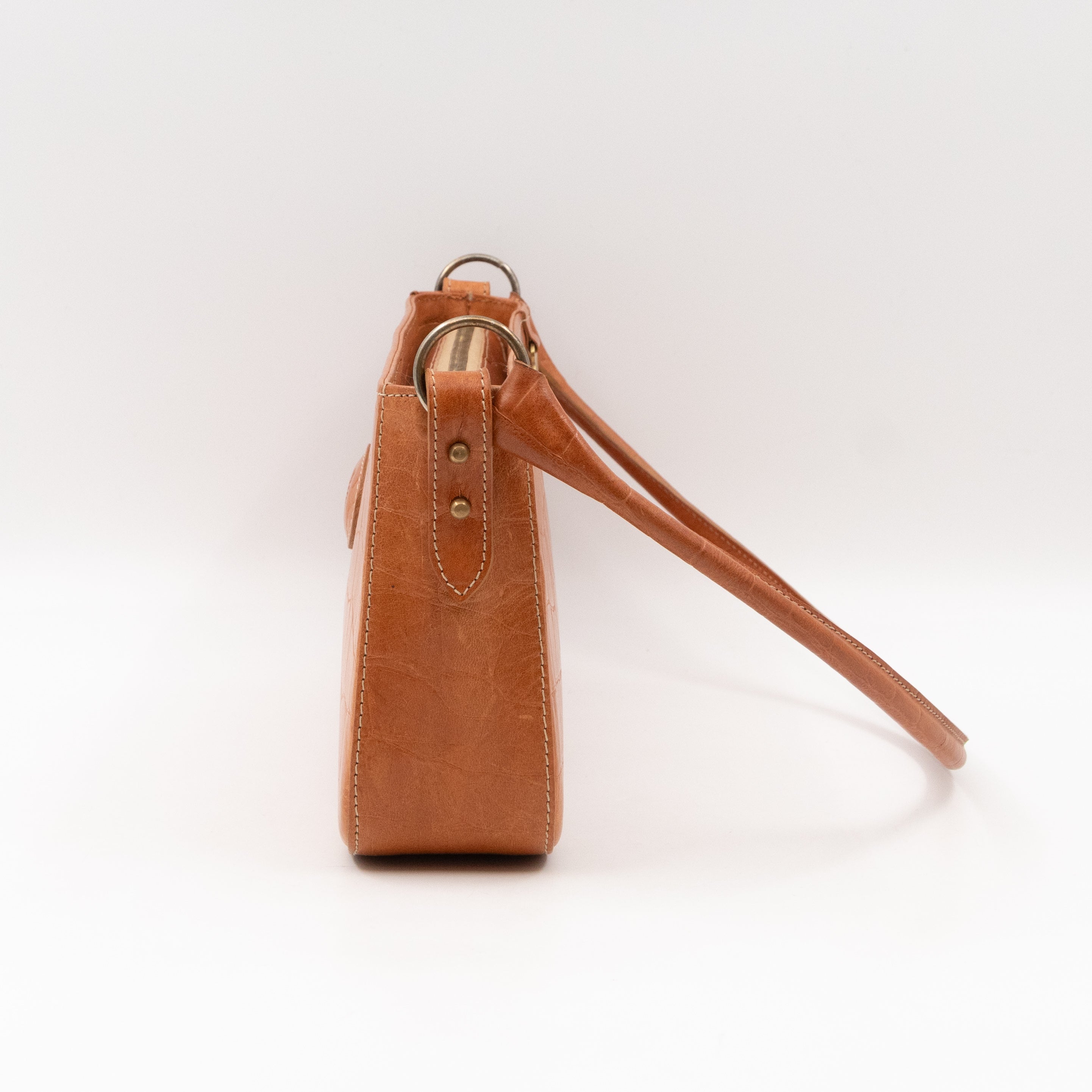 Shoulder Bag Light Brown Croc Embossed Leather