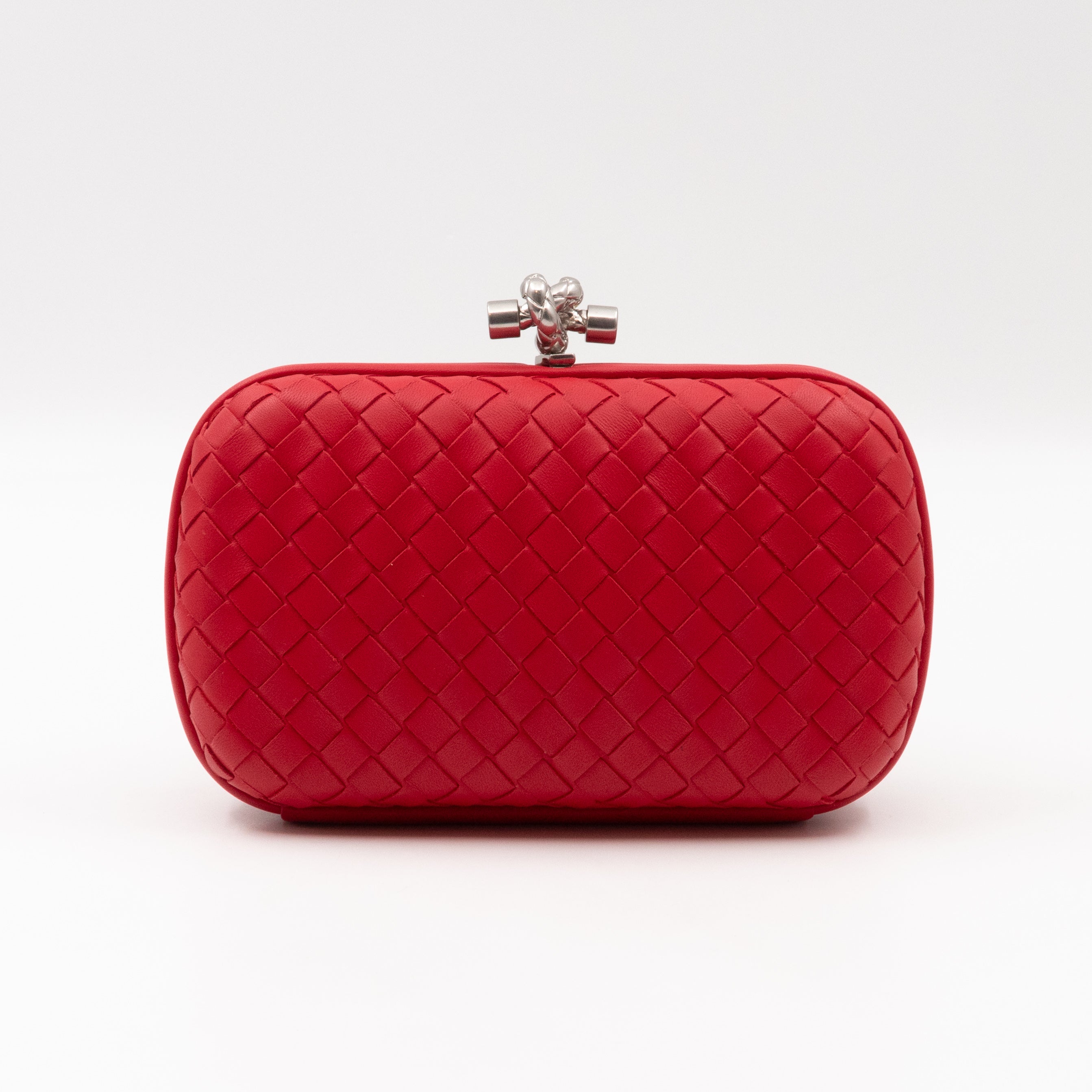 Knot Clutch with Chain Intrecciato Red Leather
