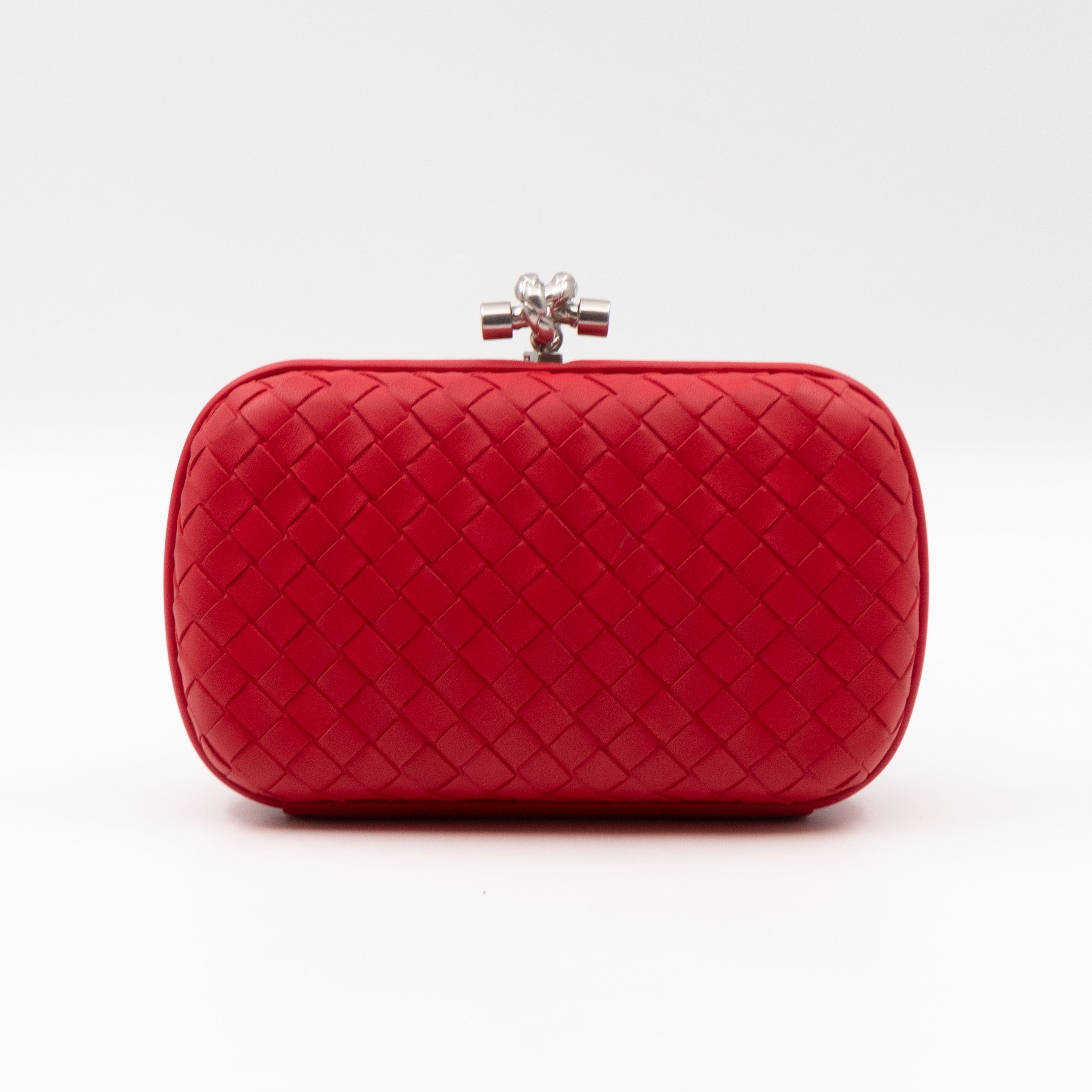 Knot Clutch with Chain Intrecciato Red Leather