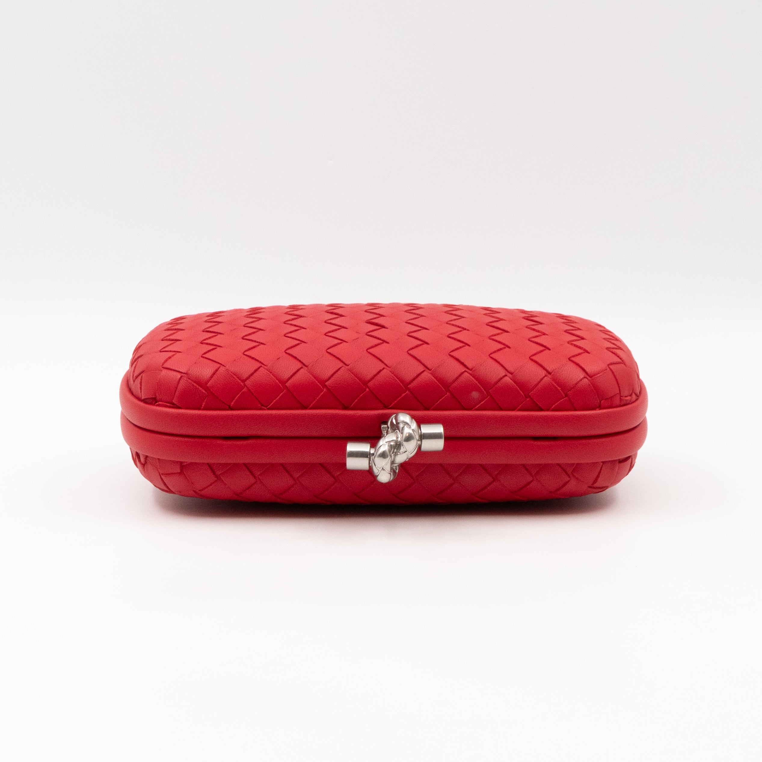 Knot Clutch with Chain Intrecciato Red Leather