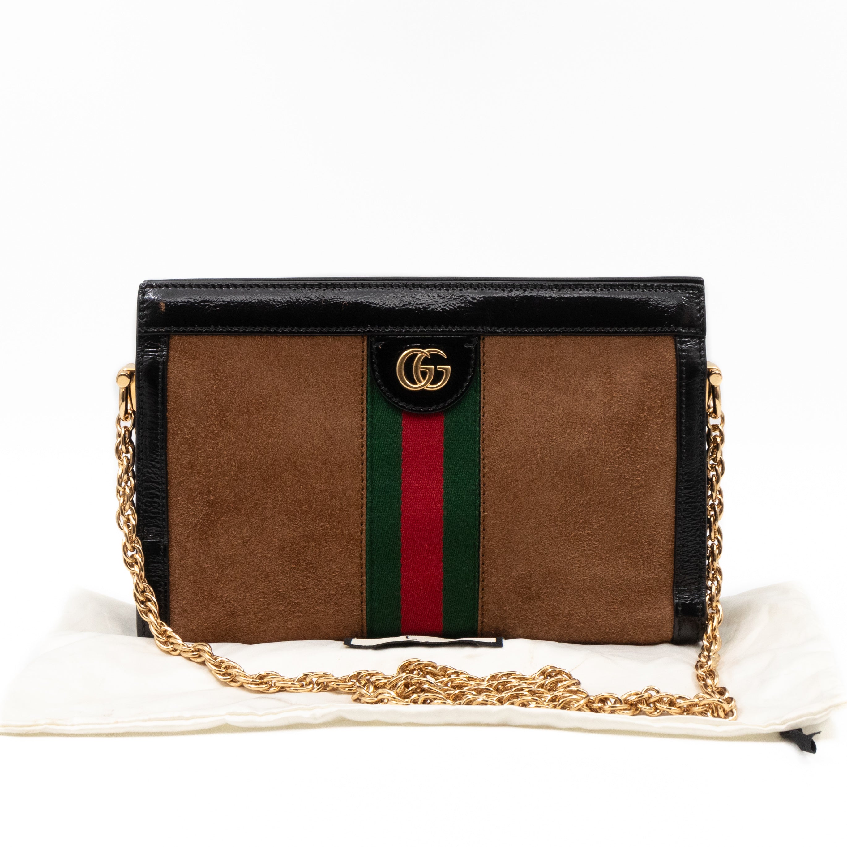 Ophidia Chain GG Small Shoulder Bag Brown Suede