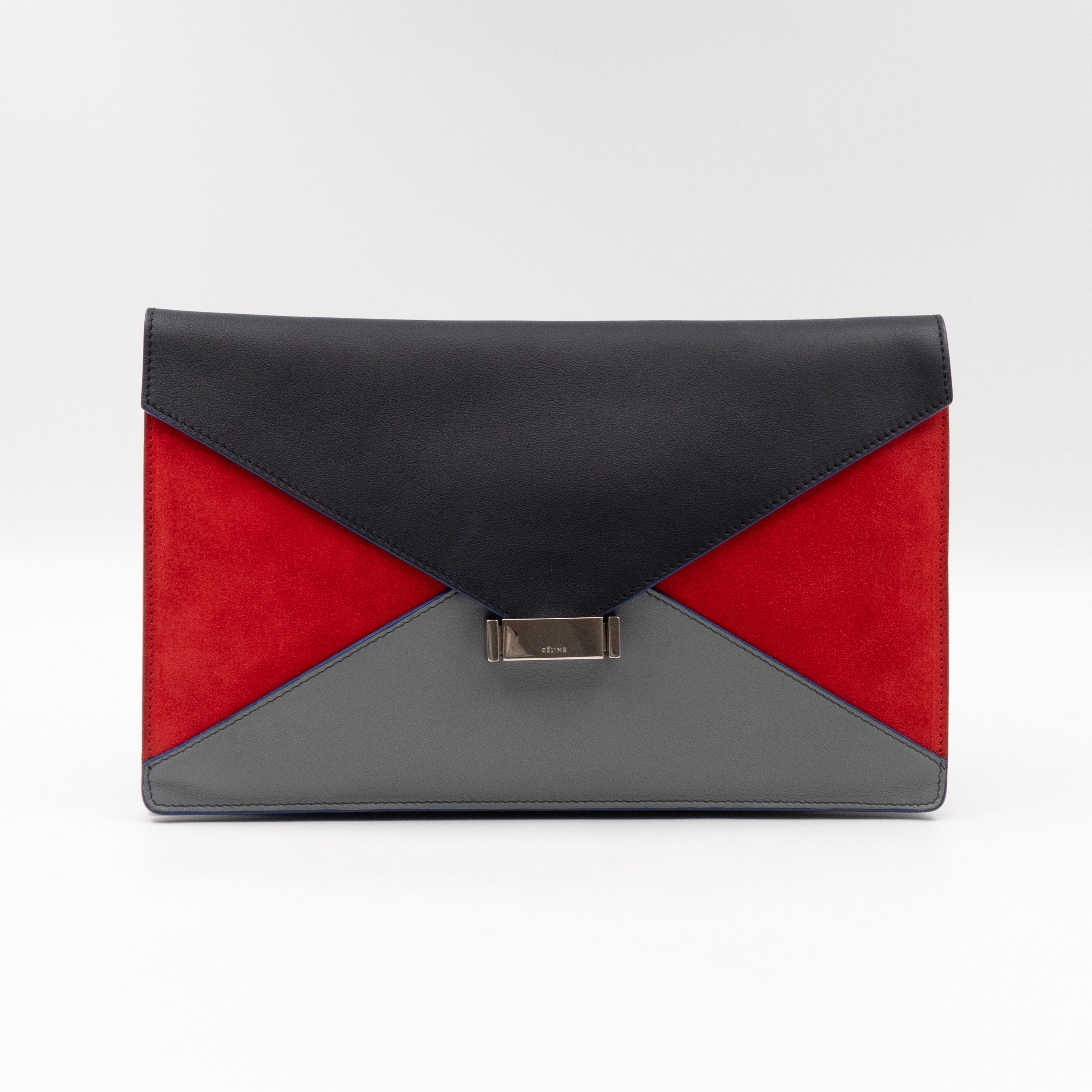 Tri-Color Diamond Clutch Leather & Suede