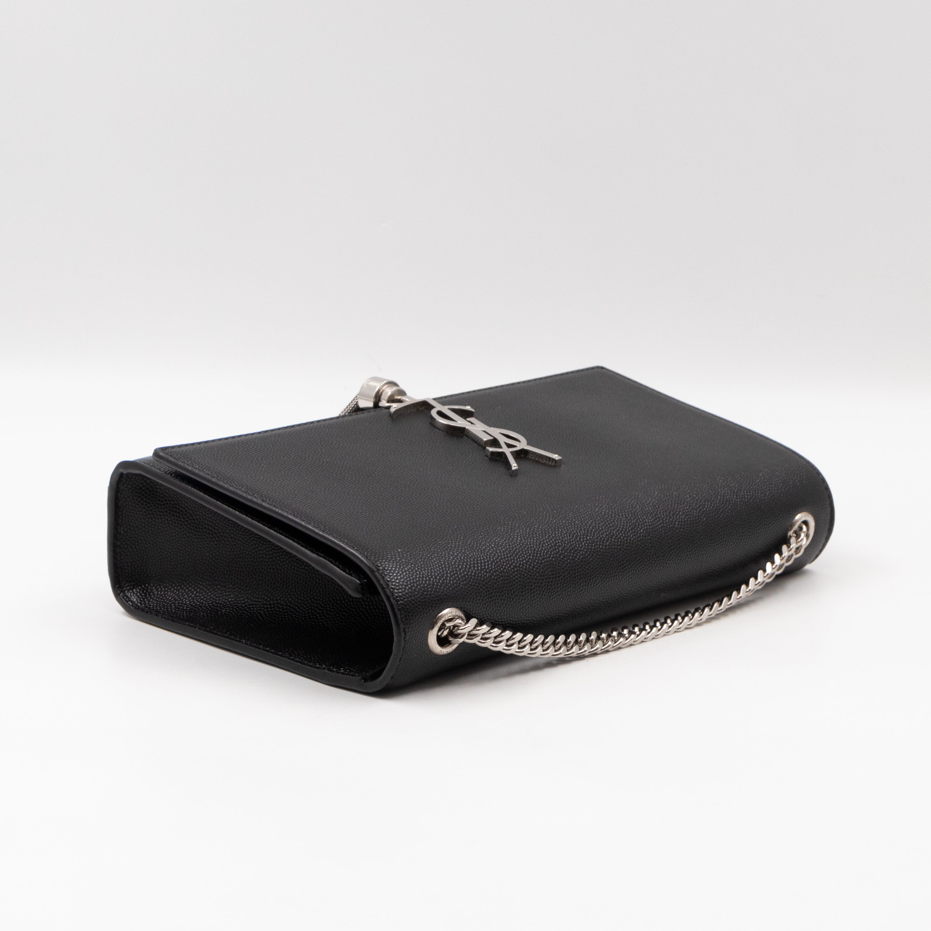 Kate Medium Tassel Black Grained Leather Silver