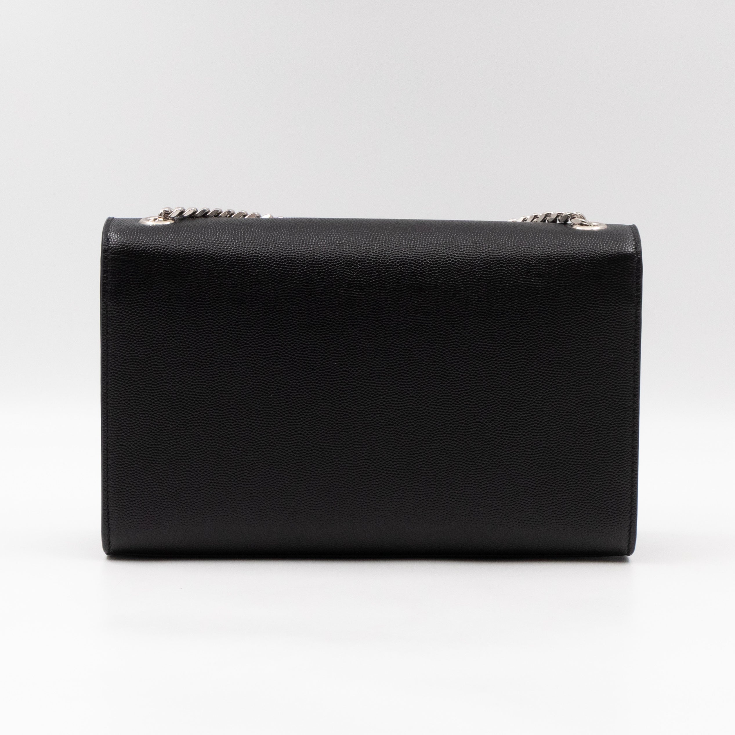 Kate Medium Tassel Black Grained Leather Silver