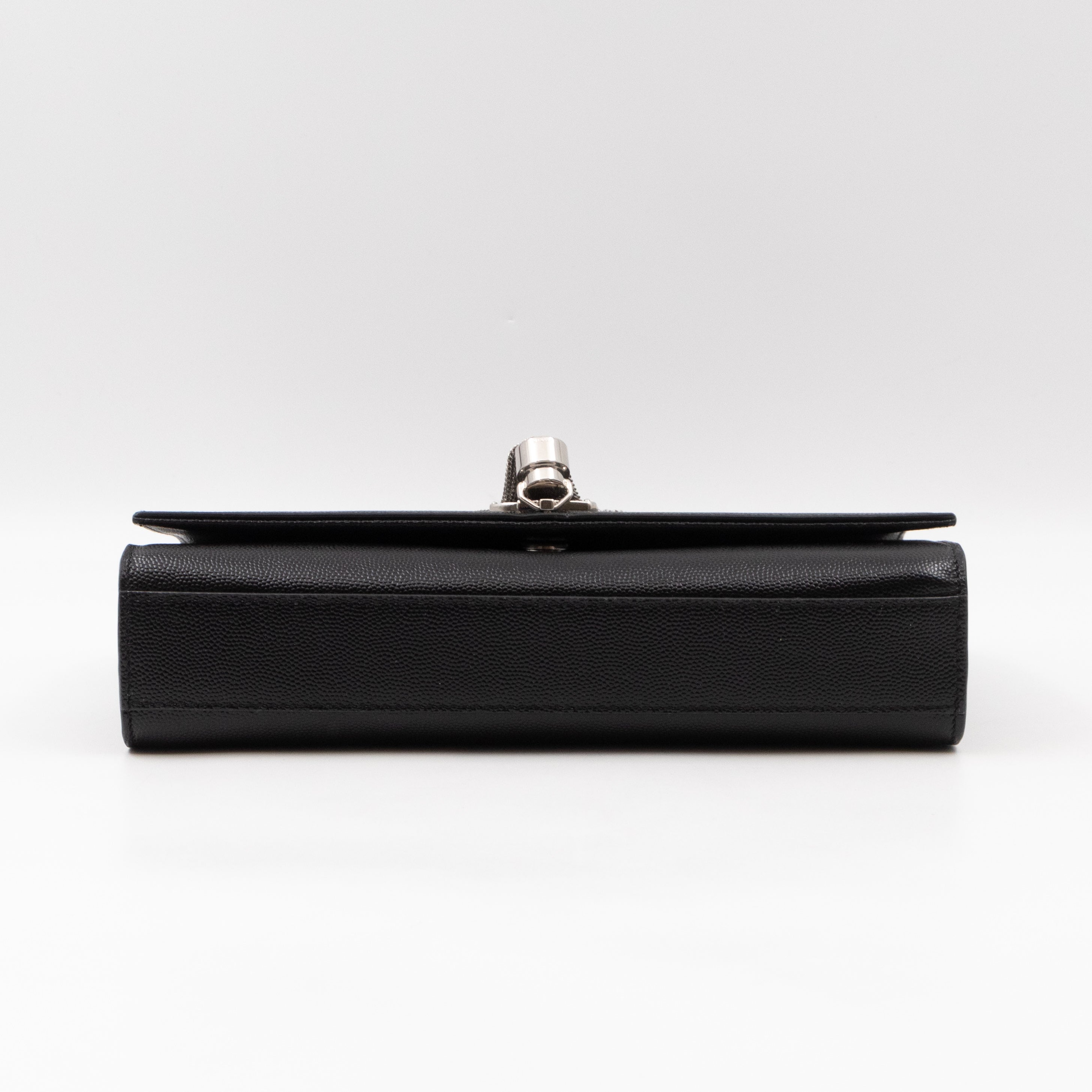 Kate Medium Tassel Black Grained Leather Silver