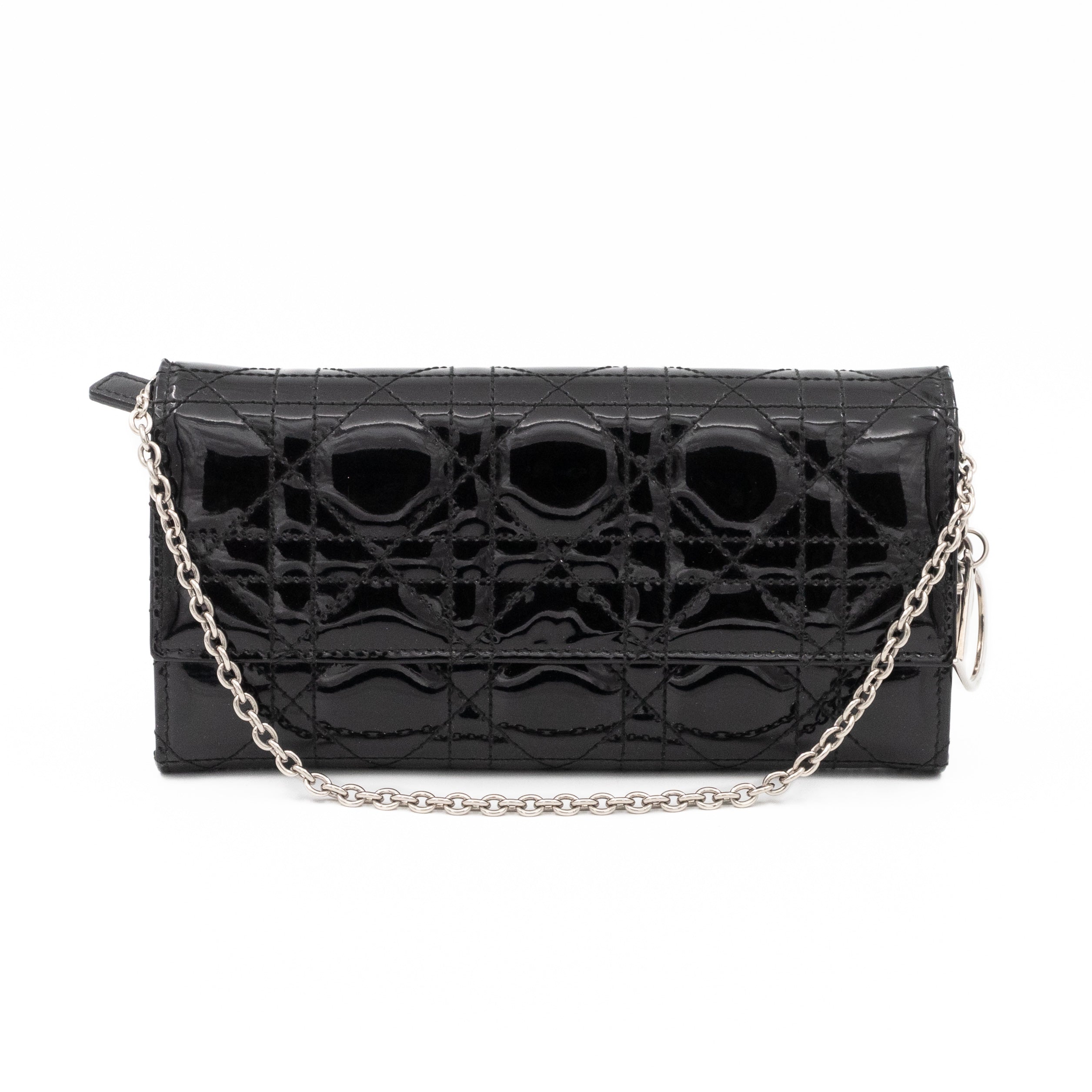 Lady Dior Clutch with Chain Black Patent Leather