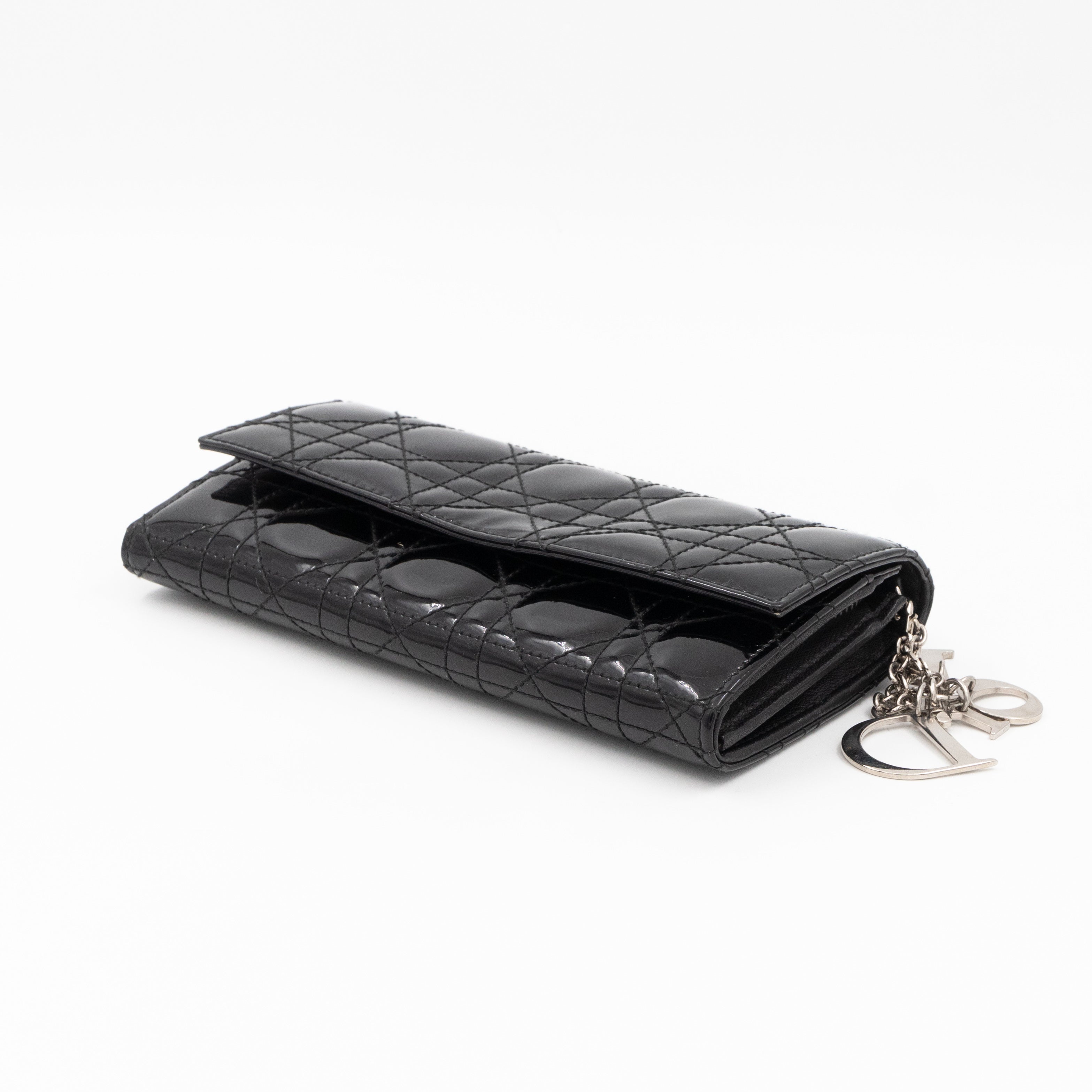 Lady Dior Clutch with Chain Black Patent Leather