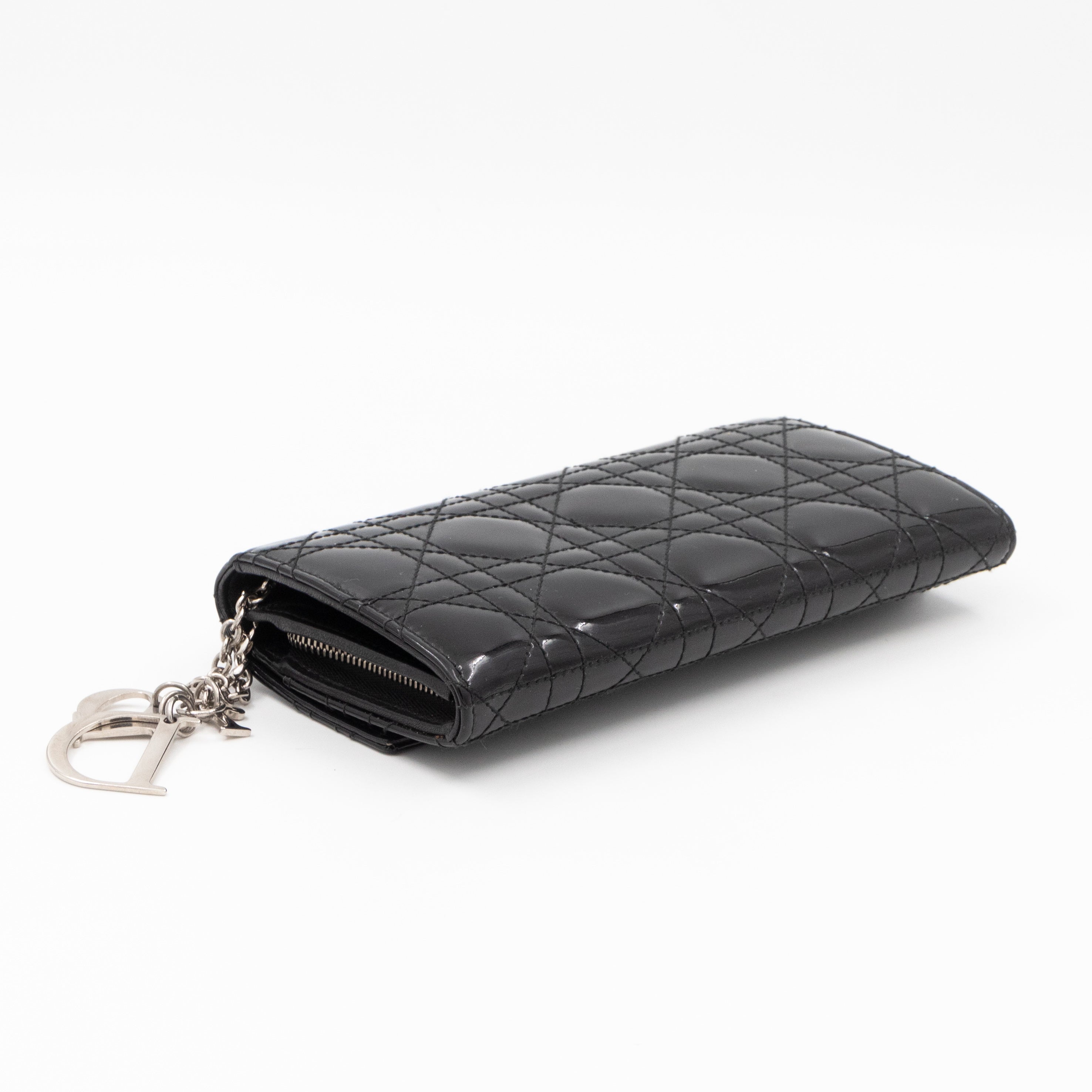 Lady Dior Clutch with Chain Black Patent Leather