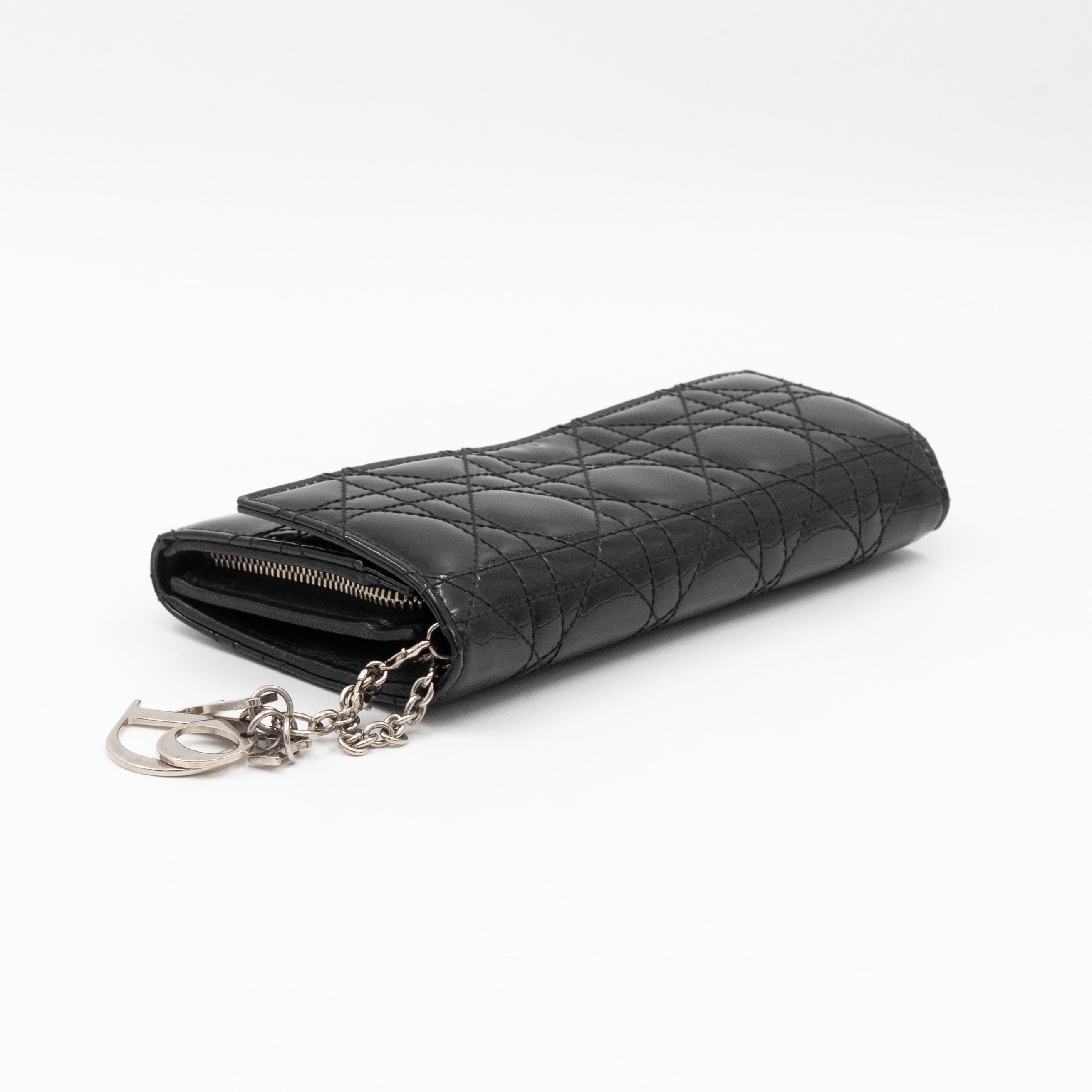 Lady Dior Clutch with Chain Black Patent Leather