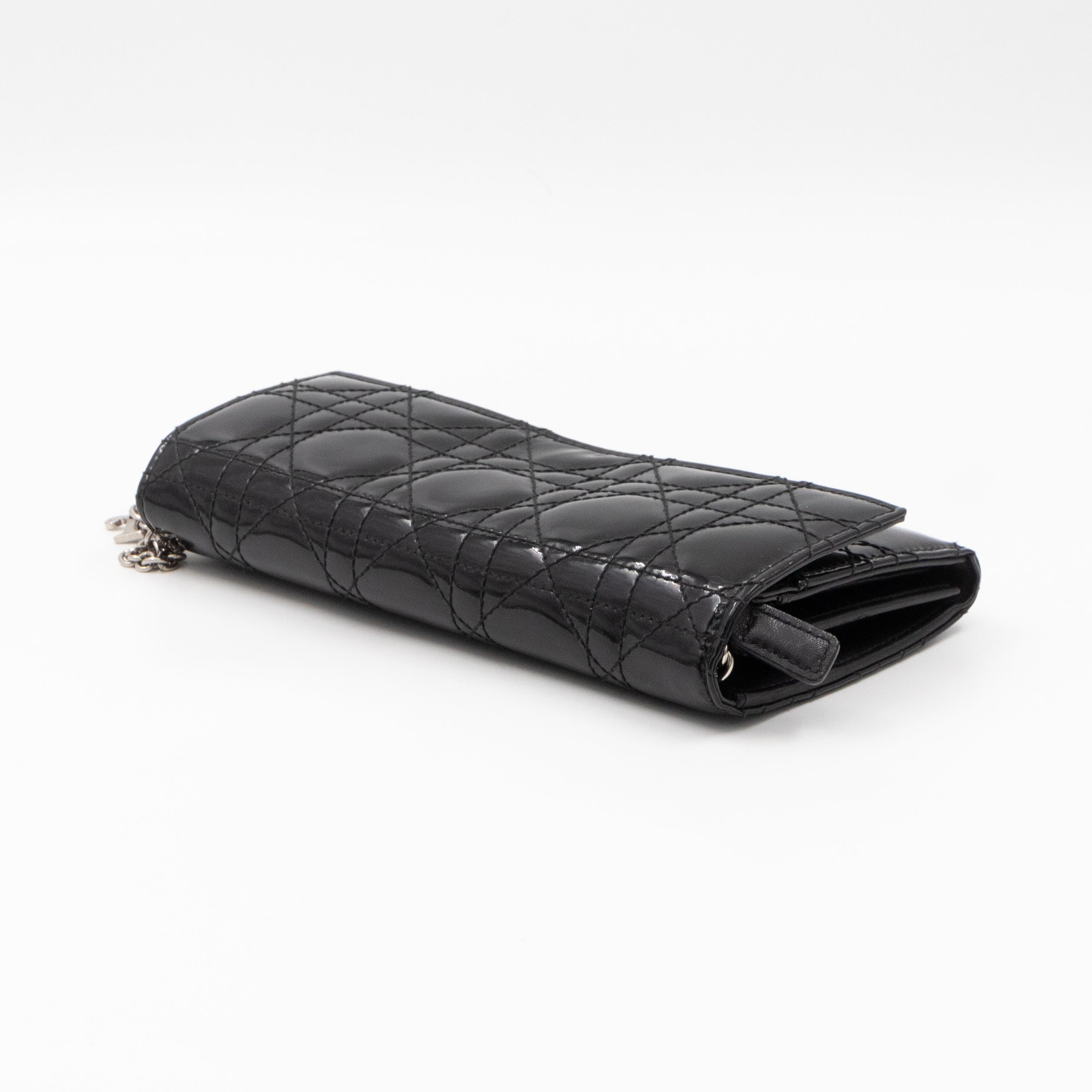 Lady Dior Clutch with Chain Black Patent Leather
