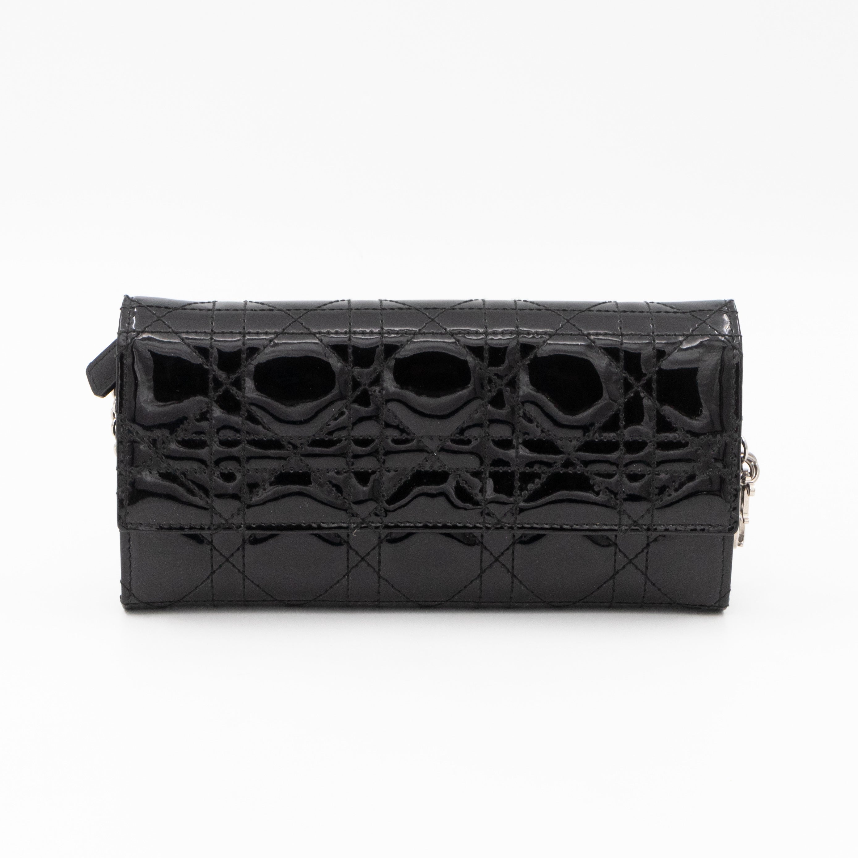 Lady Dior Clutch with Chain Black Patent Leather