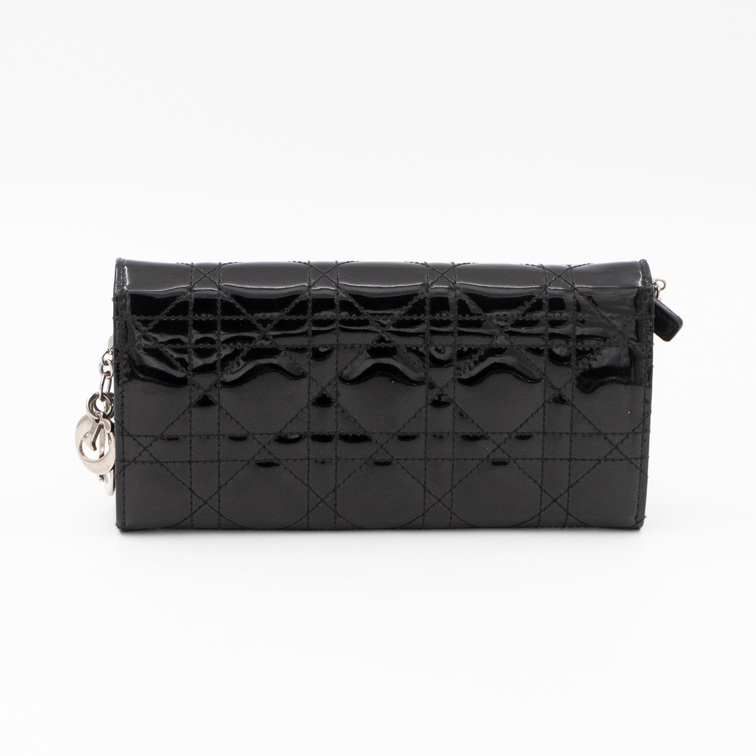 Lady Dior Clutch with Chain Black Patent Leather