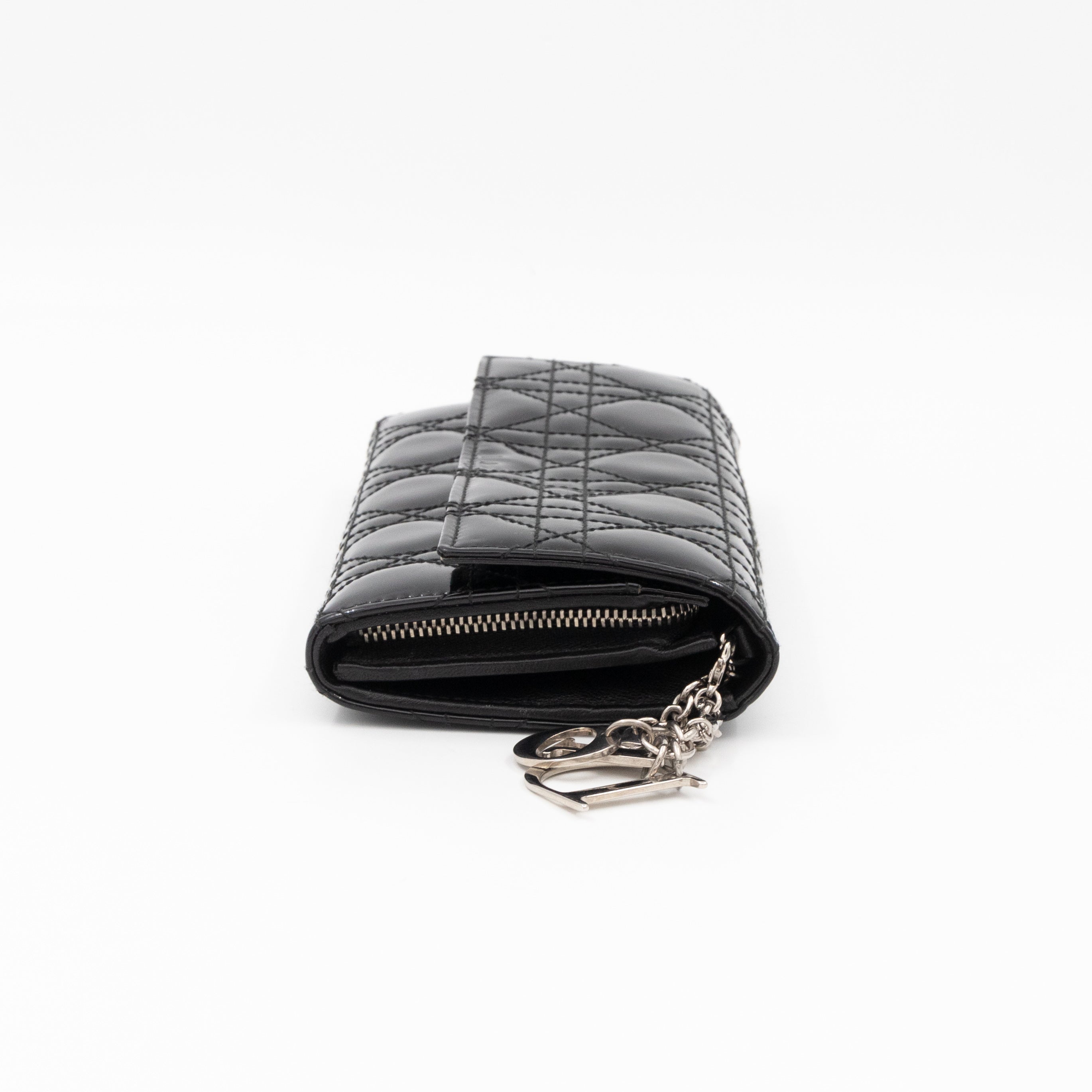 Lady Dior Clutch with Chain Black Patent Leather